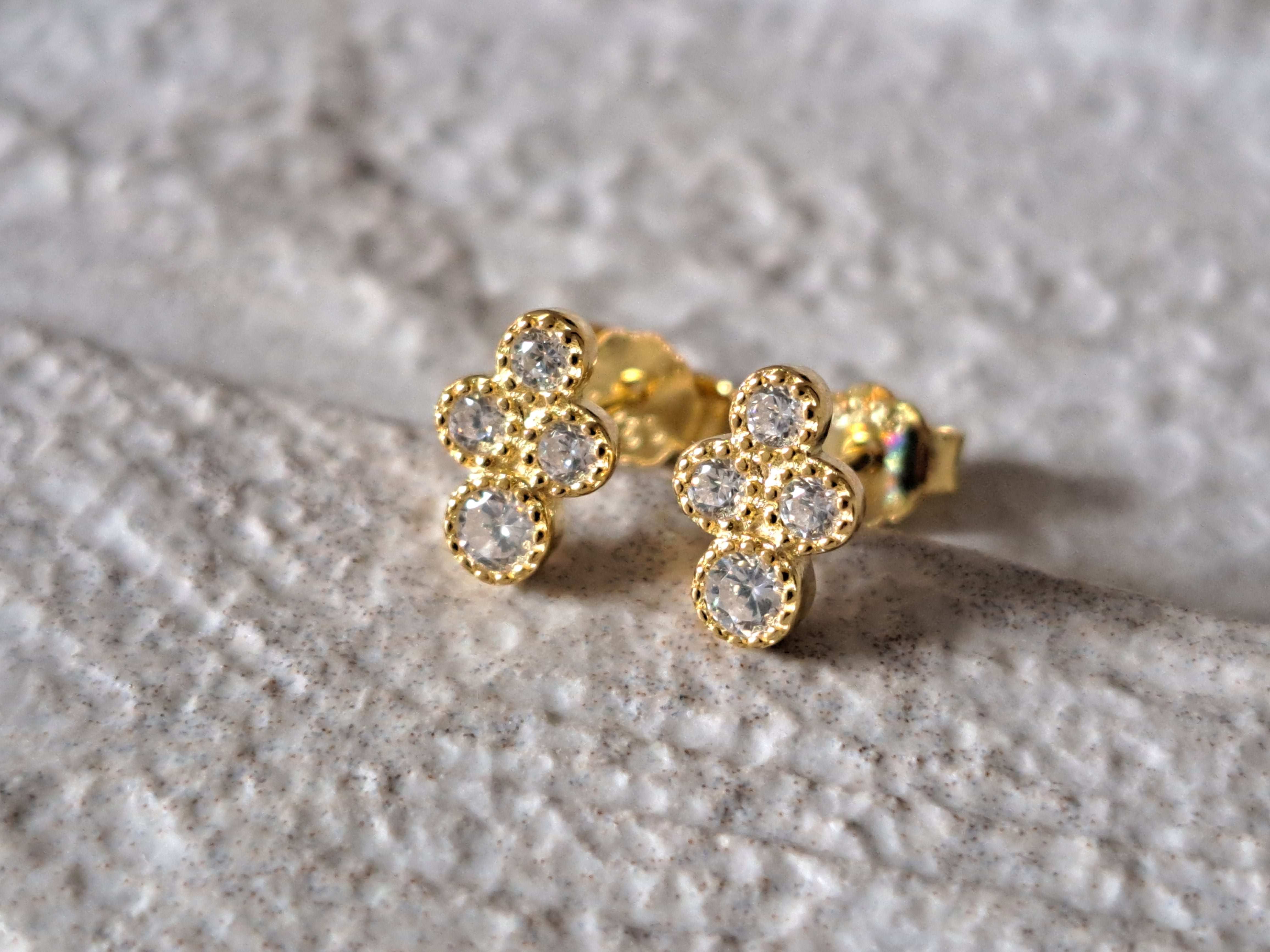 Gold Tiny Circle Swarovski Crystal Earrings