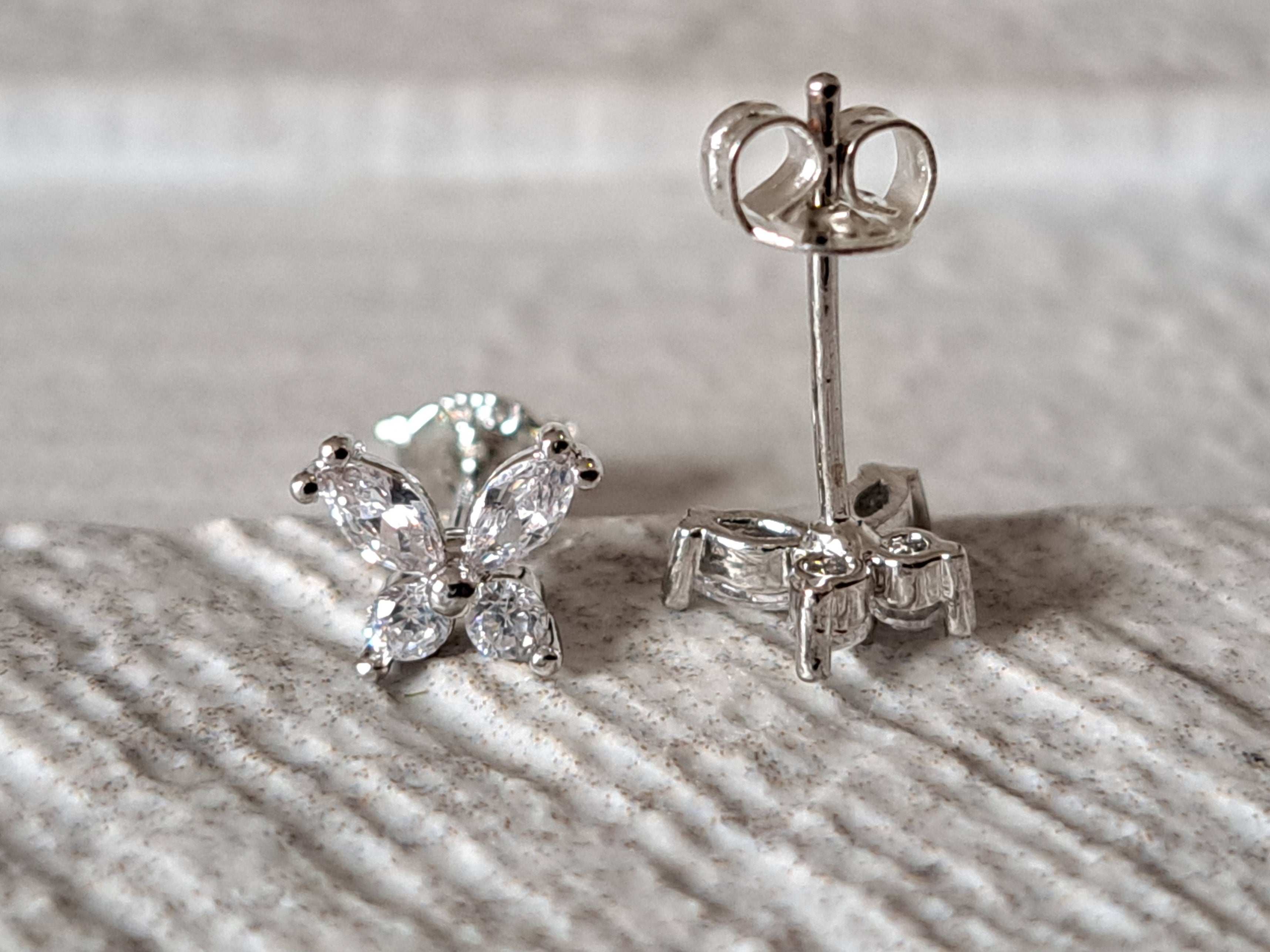 Mini Silver Swarovski Crystal Butterfly Earrings