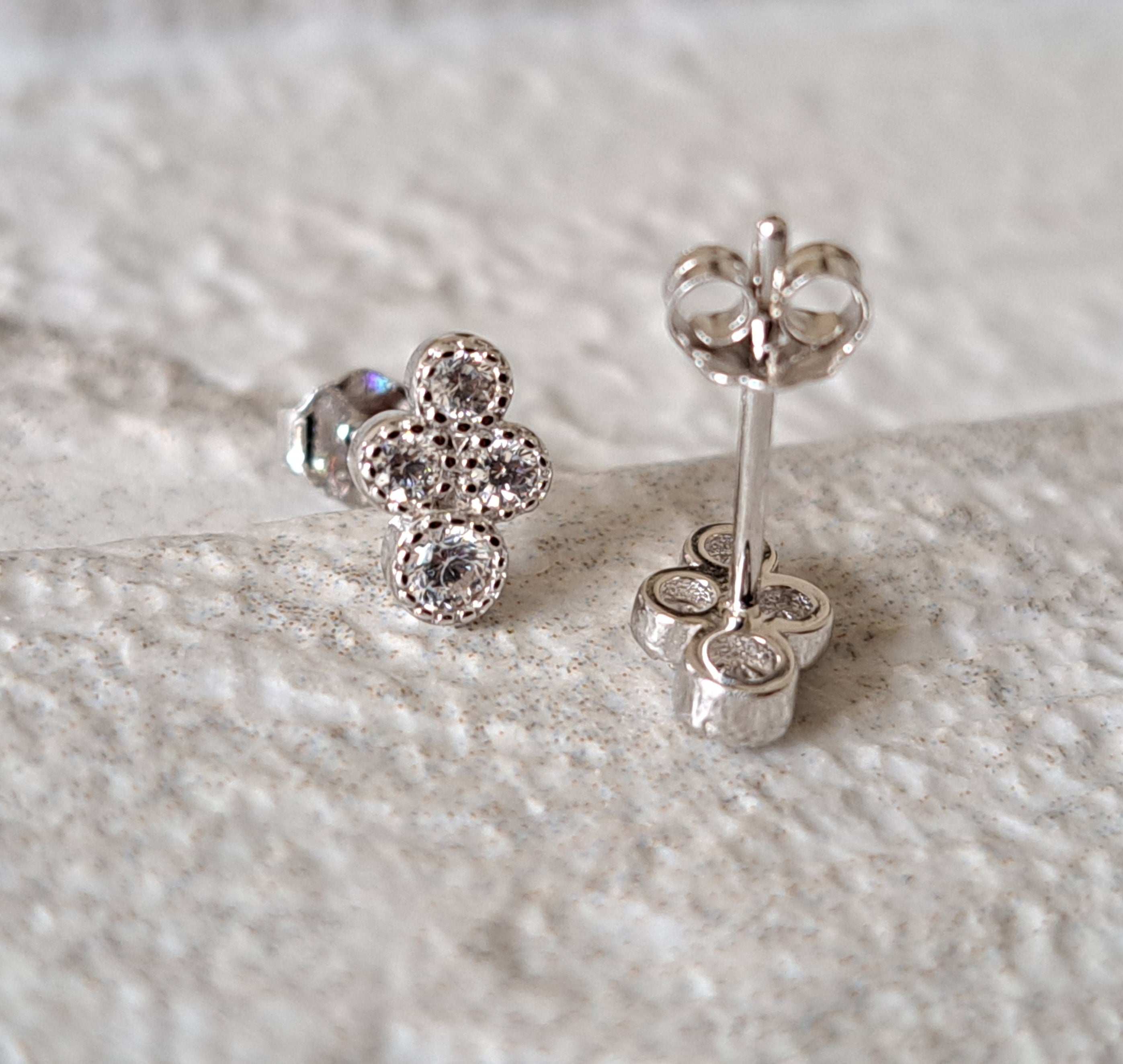 Tiny Sterling Silver Four Dot Swarovski Crystal Earrings