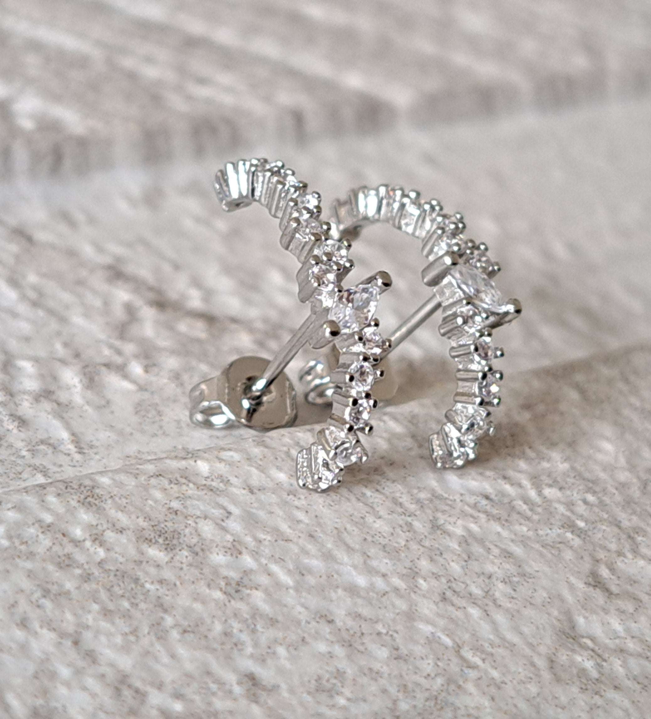 Silver Plated Swarovski Crystal Half Moon Earrings