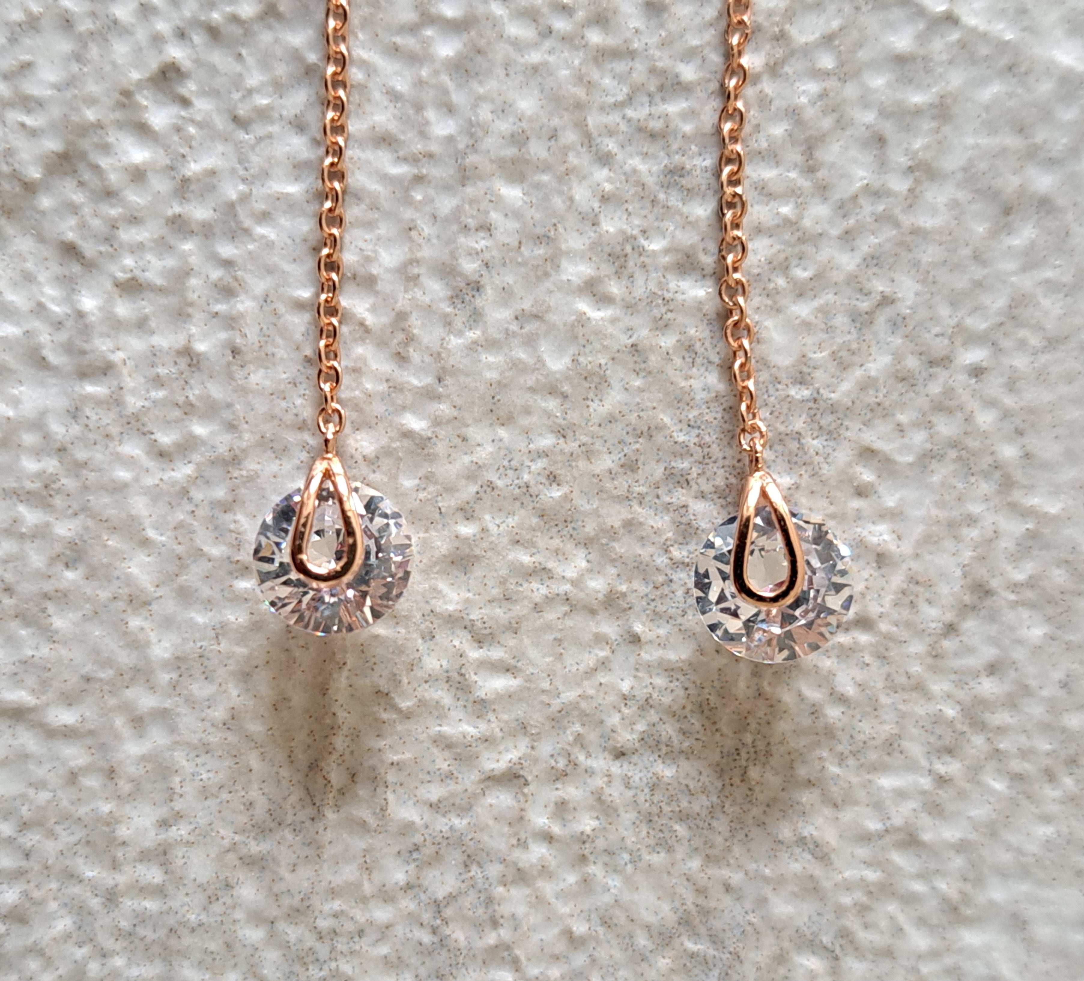 Rose Gold Swarovski Crystal Long Water Droplet Chain Earrings