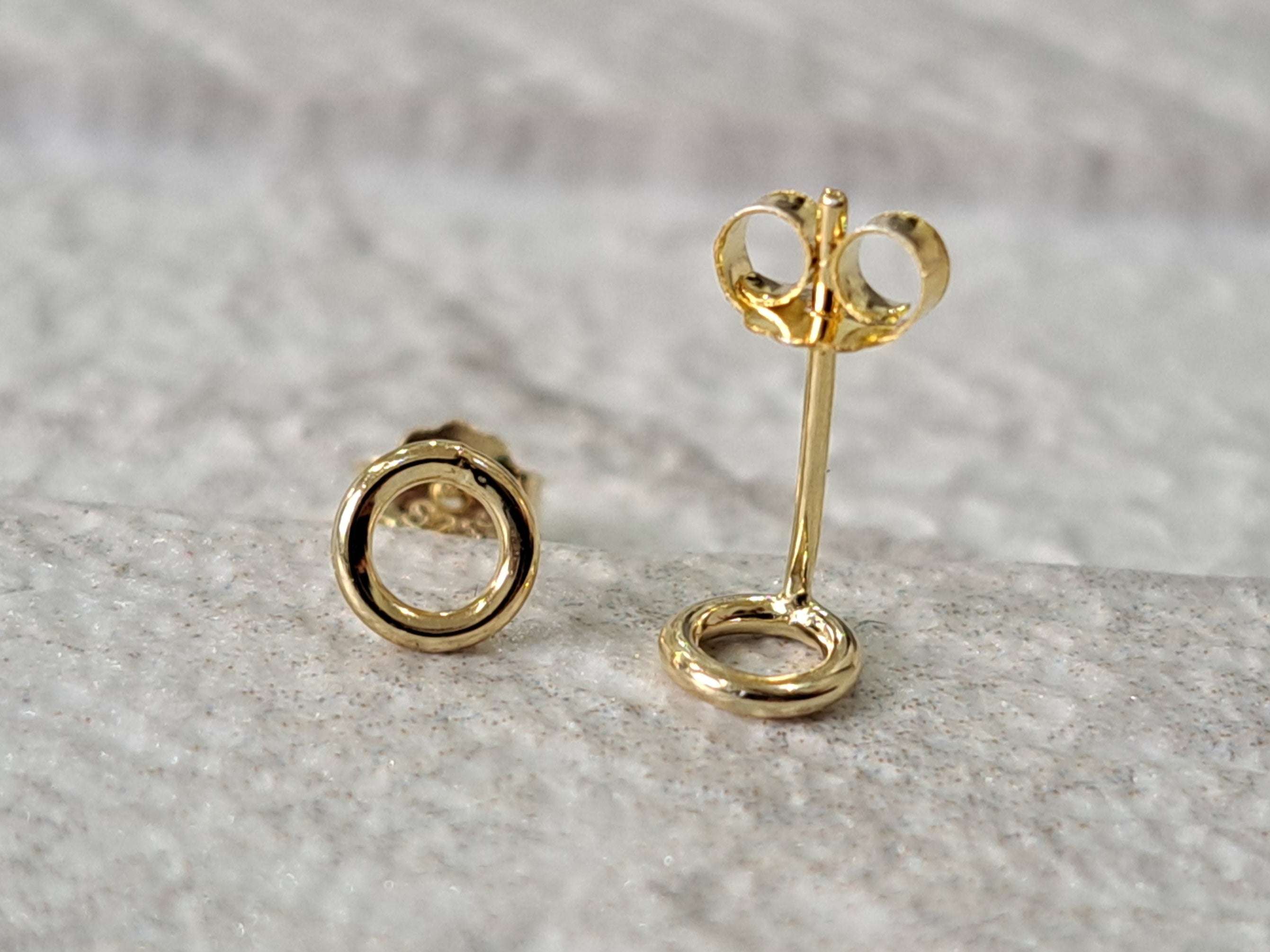 Gold Mini Hollow Round Circle Stud Earrings