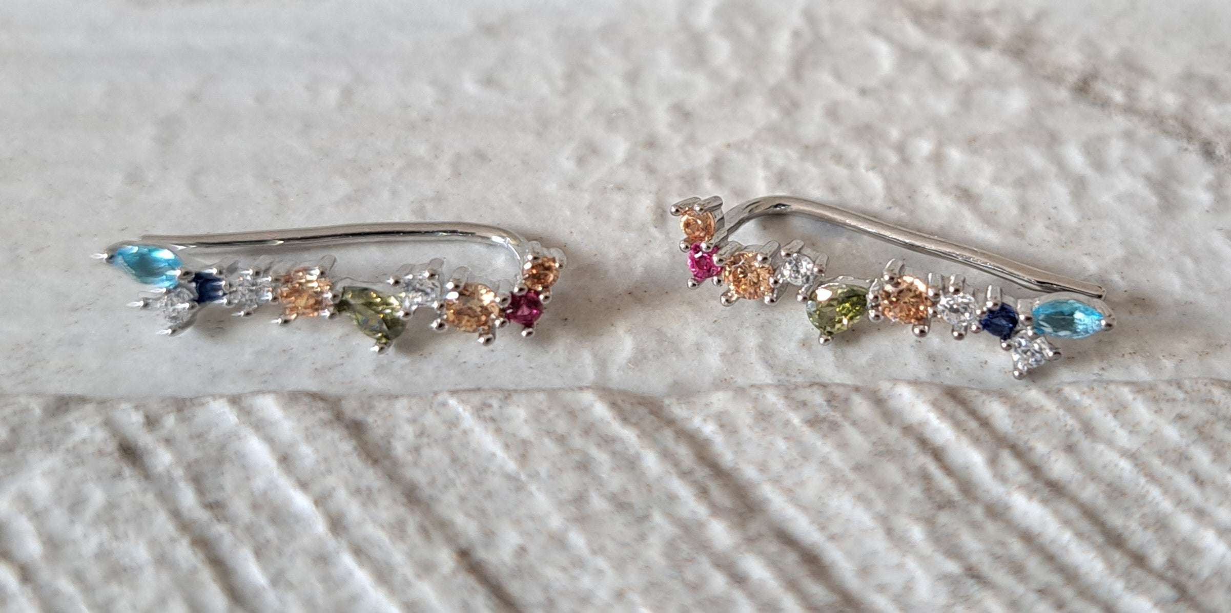 Silver 925 Small Swarovski Crystal Multi Colour Wing Climber Earrings