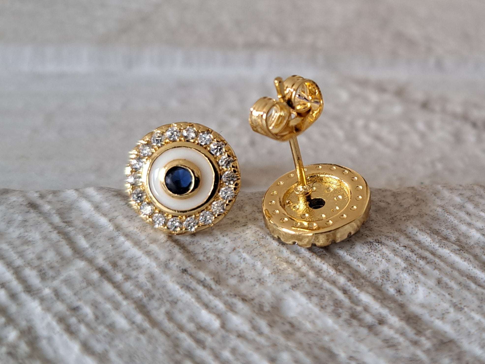 Gold Evil Eye 1cm Circle Swarovski Crystal Stud Earrings