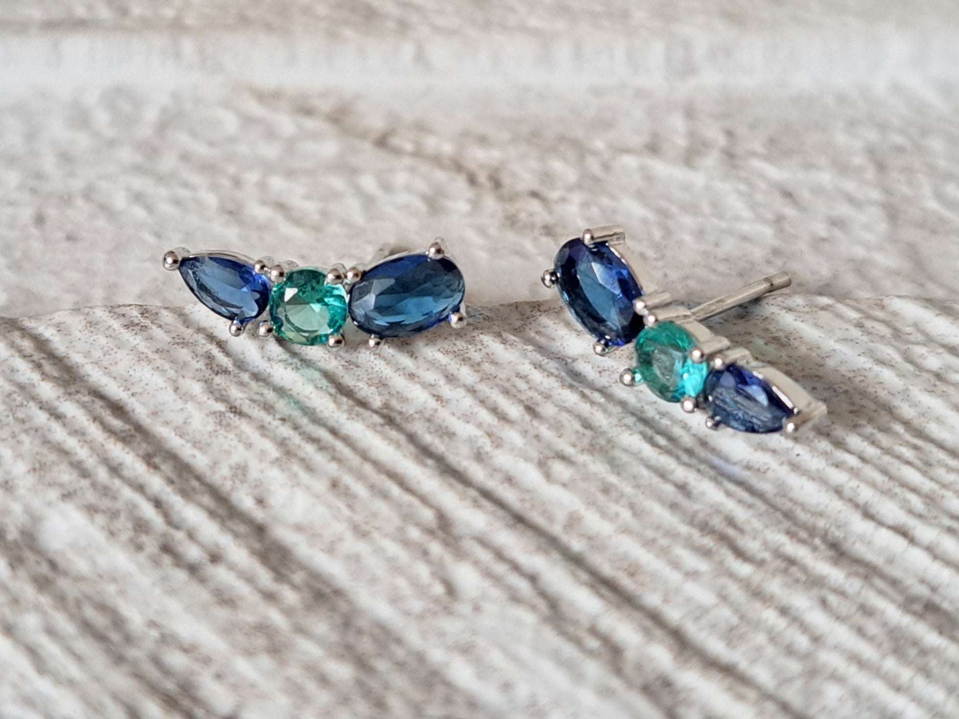 Silver Aqua Blue Swarovski Crystal Wing Leaf Earrings