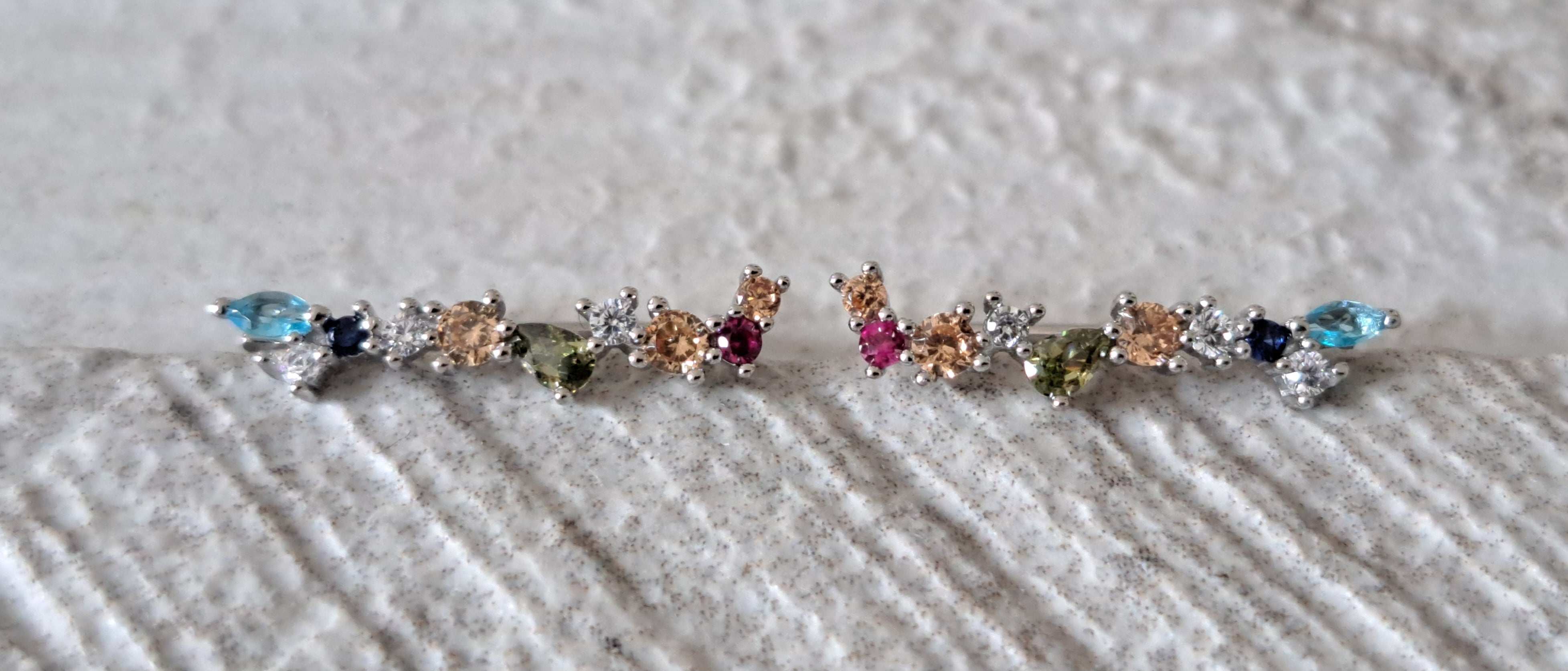 Silver 925 Small Swarovski Crystal Multi Colour Wing Climber Earrings