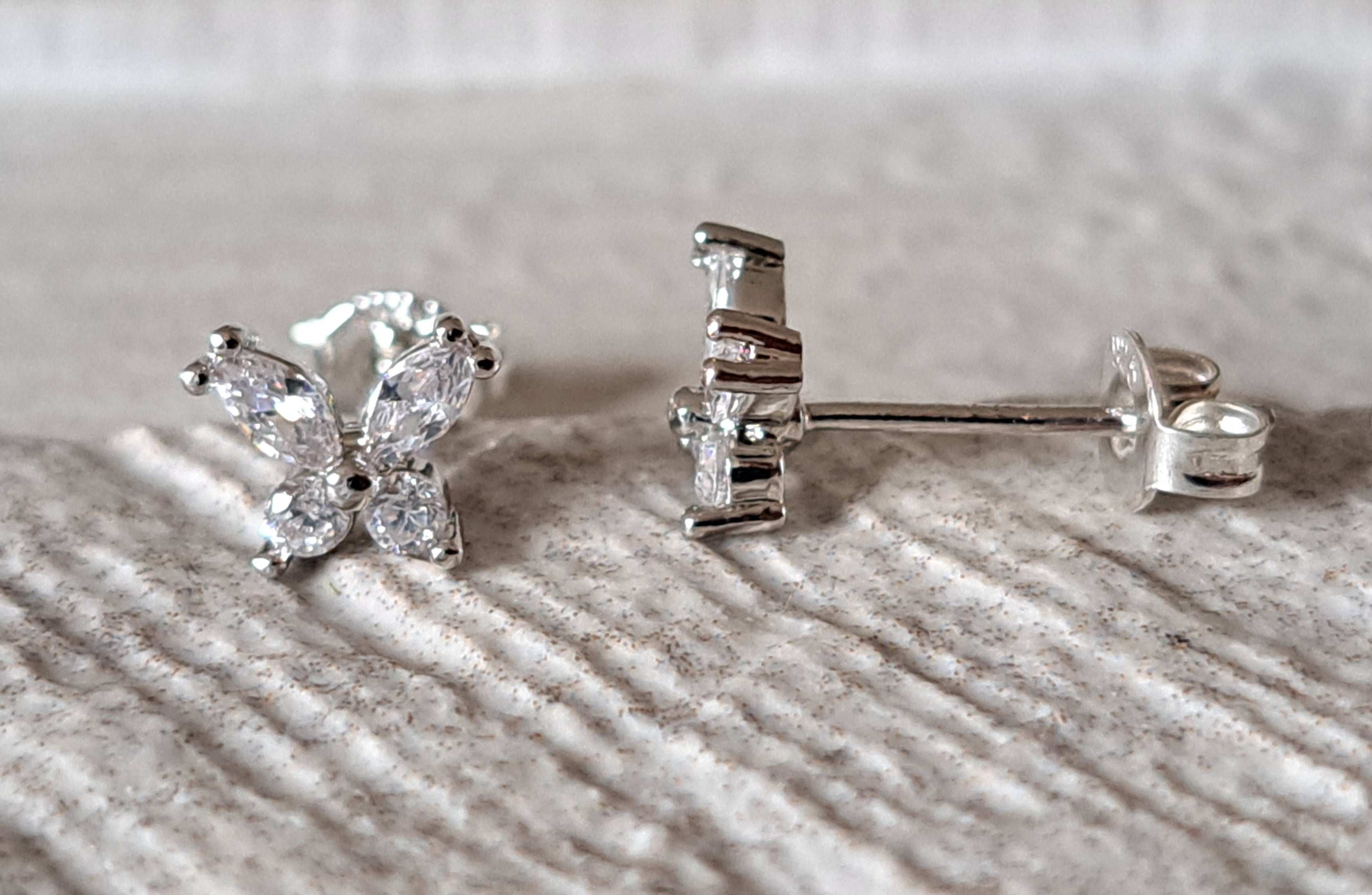 Mini Silver Swarovski Crystal Butterfly Earrings