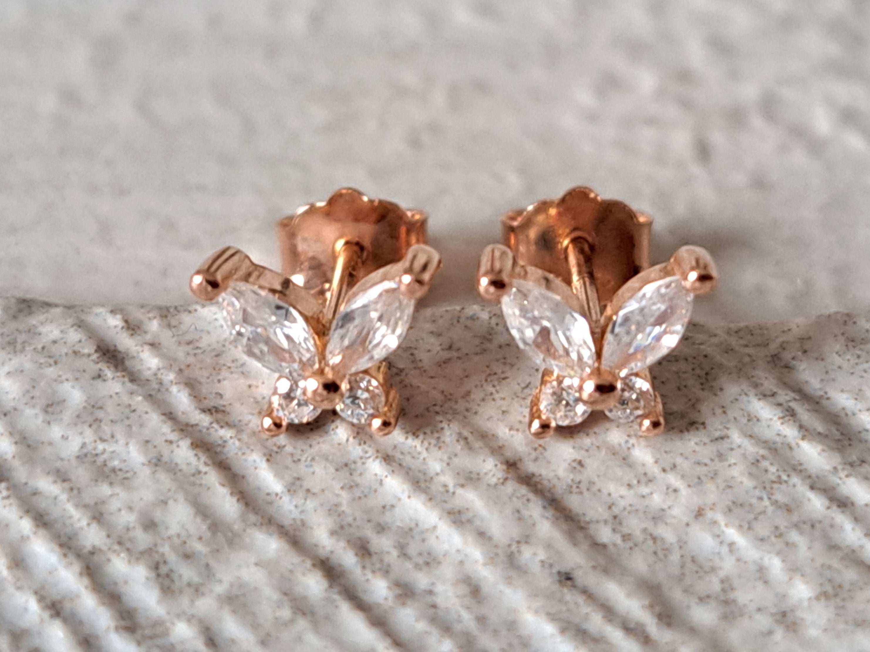 Mini Rose Gold Swarovski Crystal Butterfly Earrings