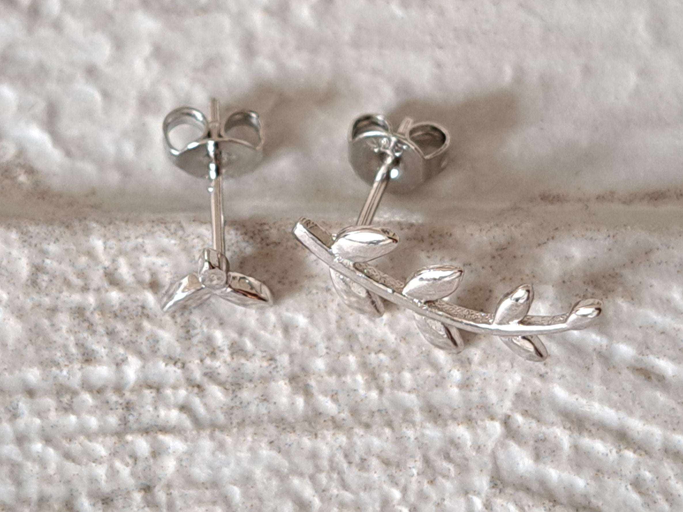 Silver Plated Small Link Leaf Stud and Climber Earrings