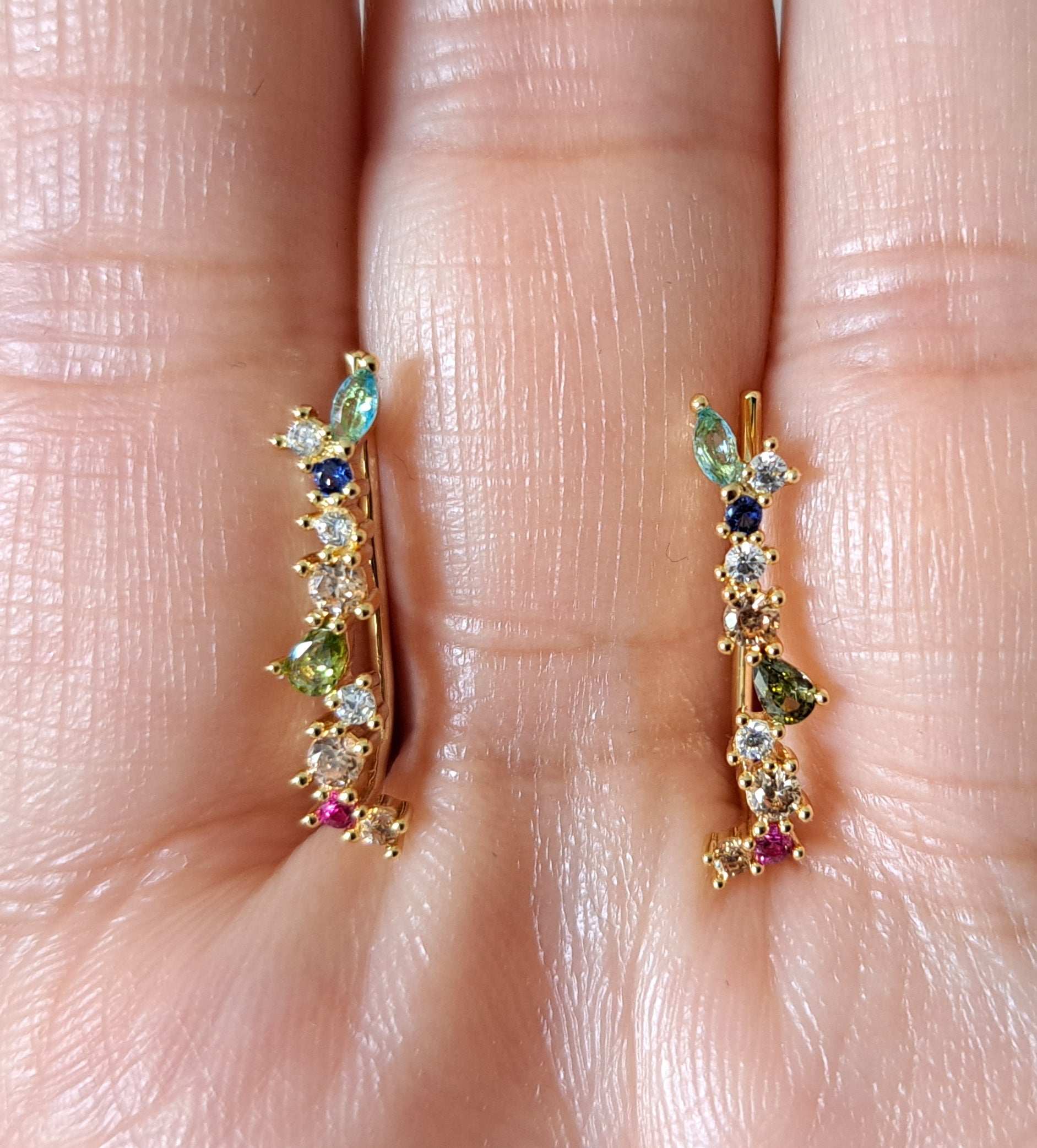 Gold Small Swarovski Crystal Multi Colour Wing Climber Earrings