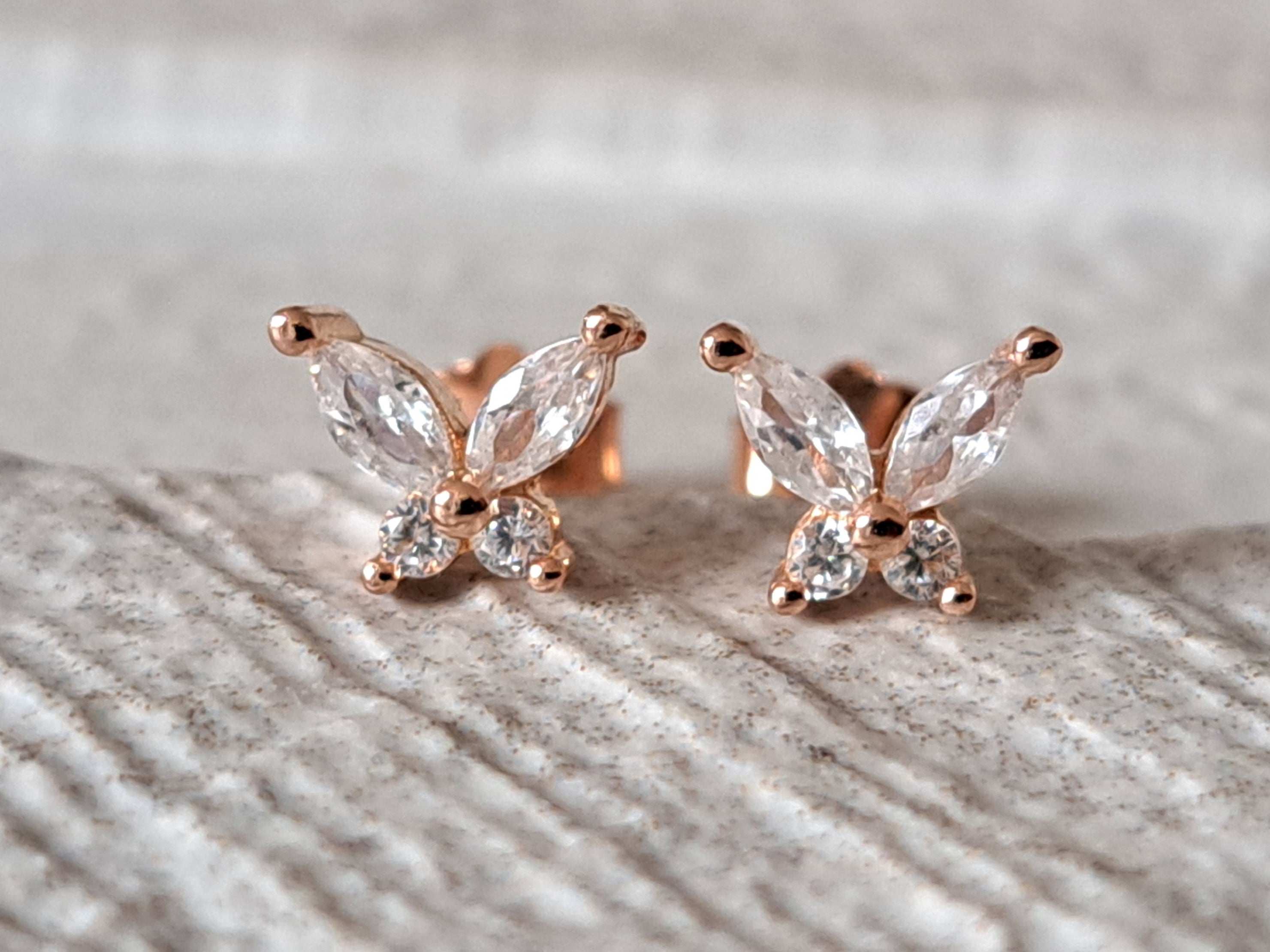 Mini Rose Gold Swarovski Crystal Butterfly Earrings