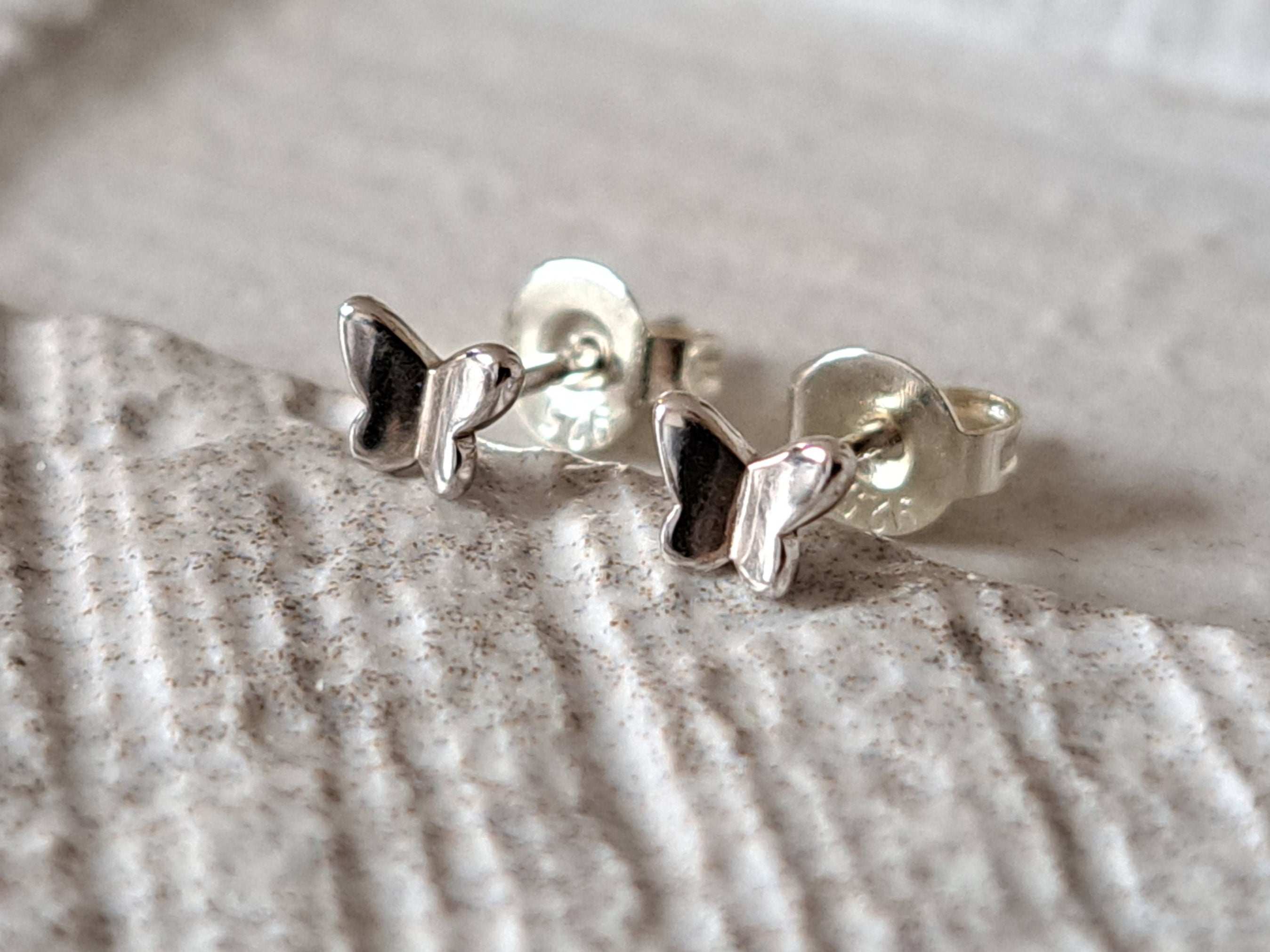 Silver 925 Tiny Butterfly Stud Earrings