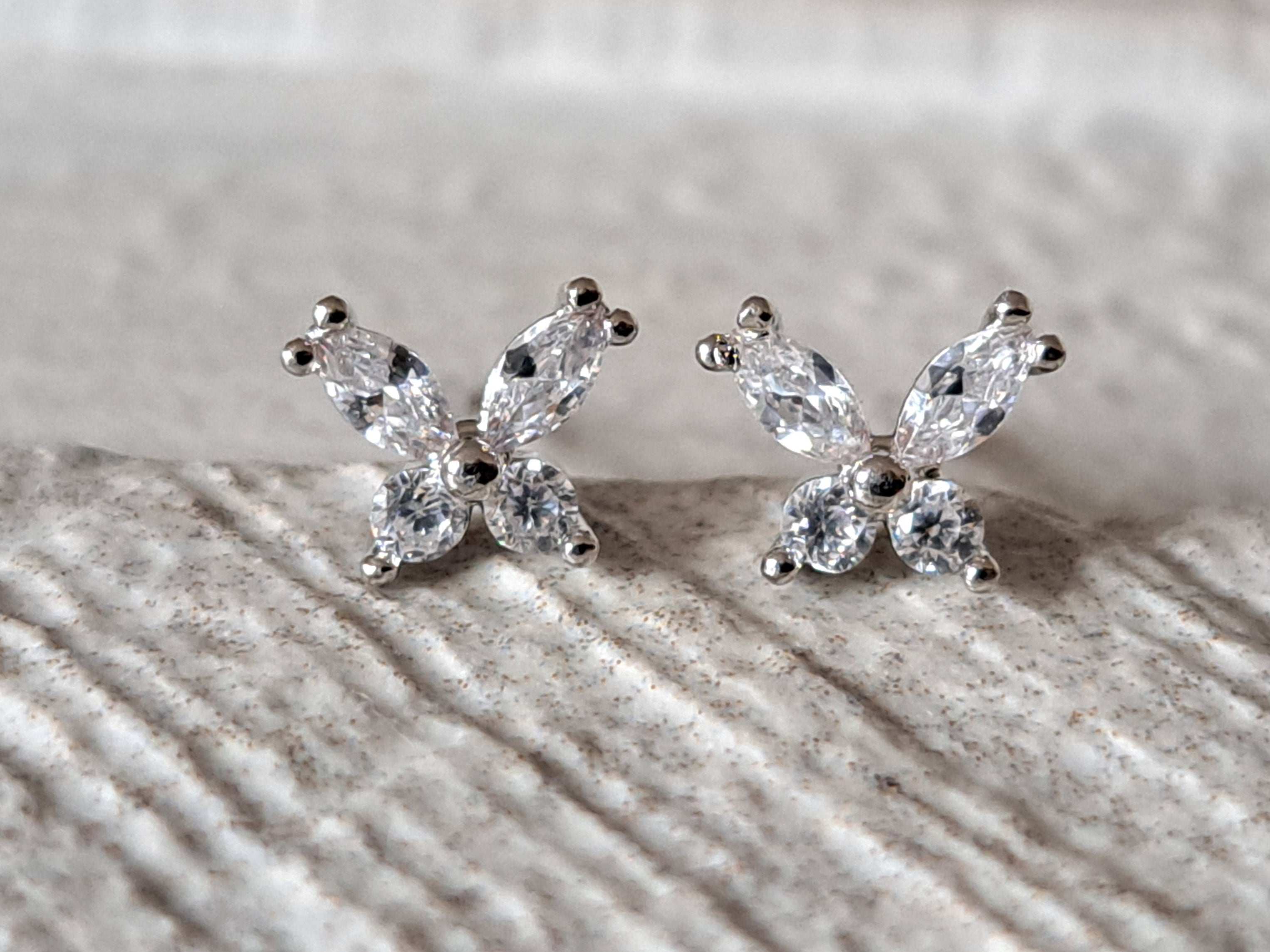 Mini Silver Swarovski Crystal Butterfly Earrings
