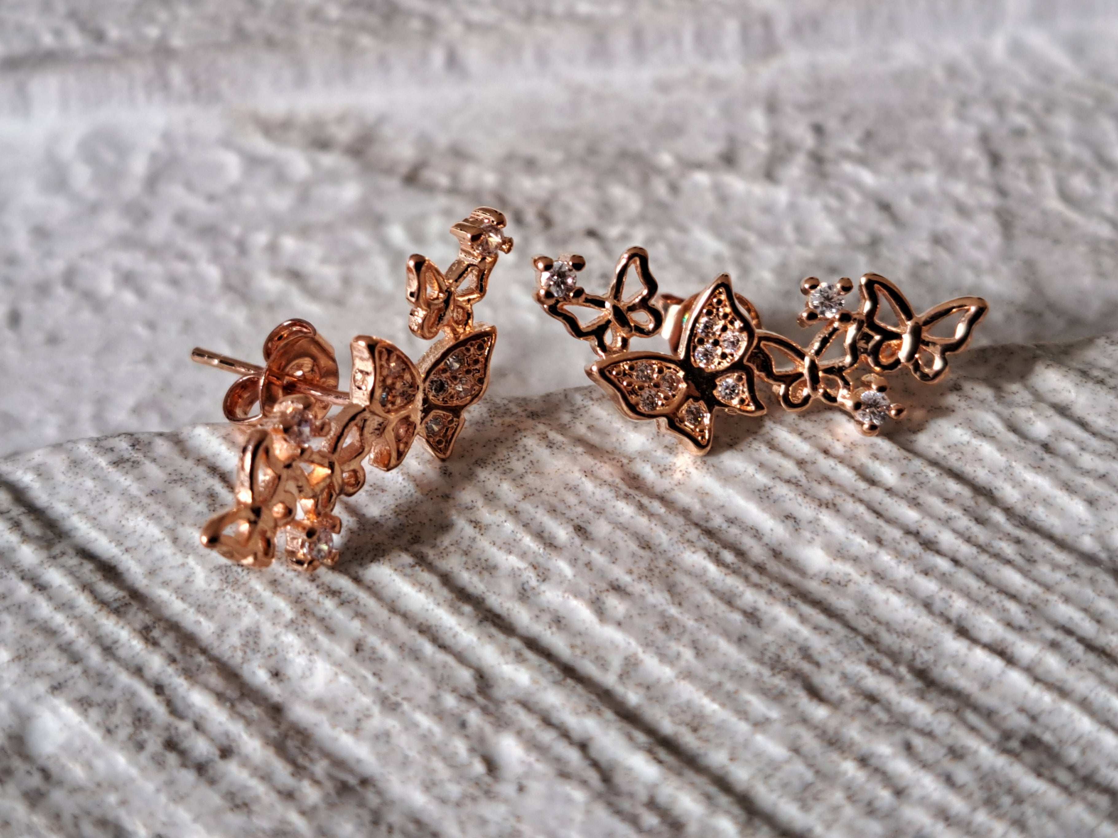 Rose Gold Long Butterfly Swarovski Crystal Earrings