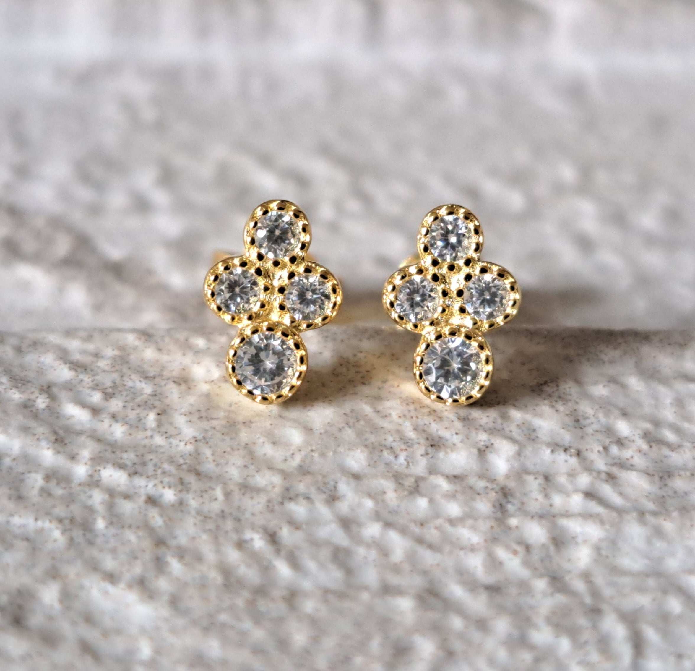 Gold Tiny Circle Swarovski Crystal Earrings