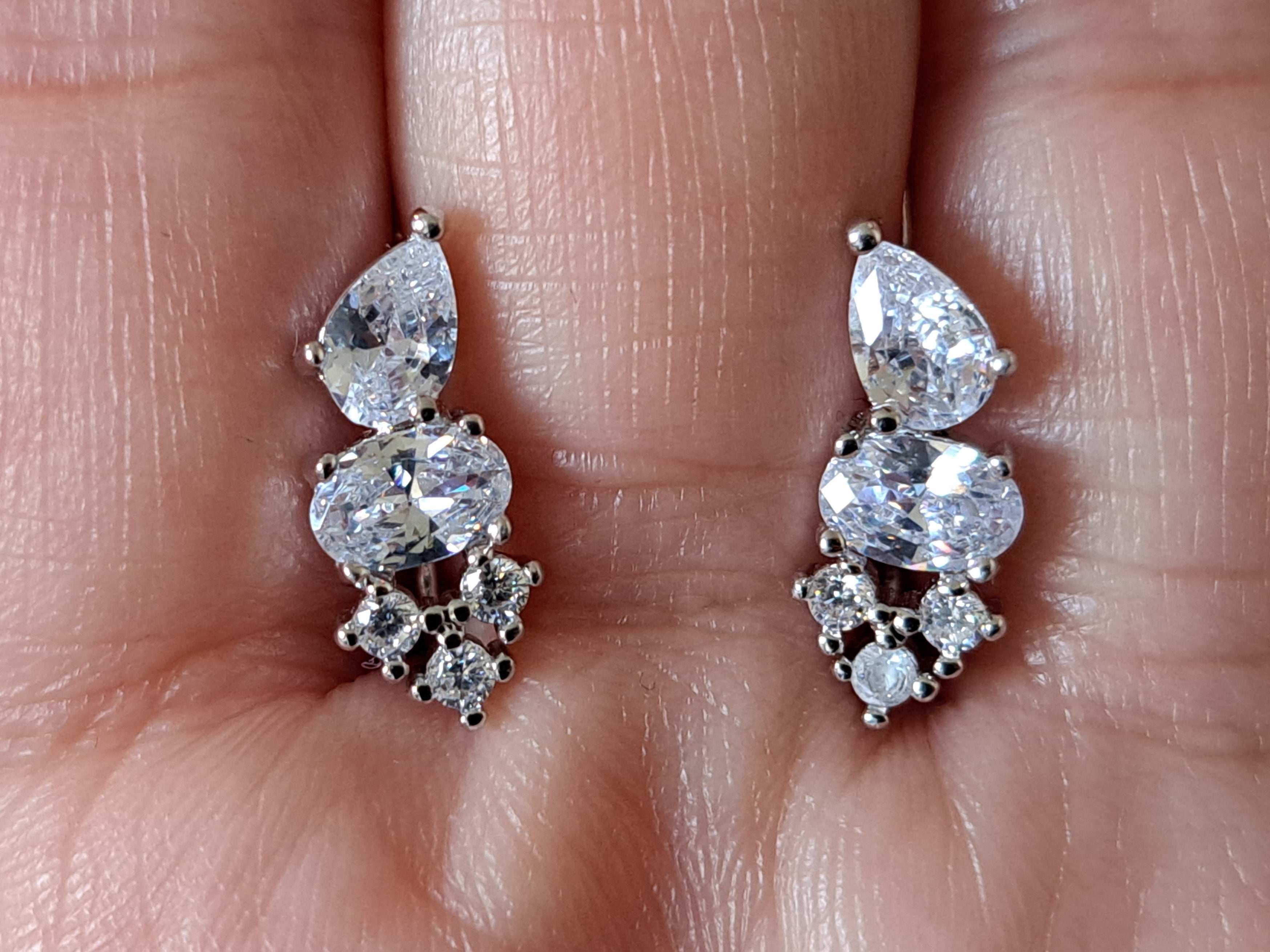 Silver Small Swarovski Crystal Leaf Climber Earrings