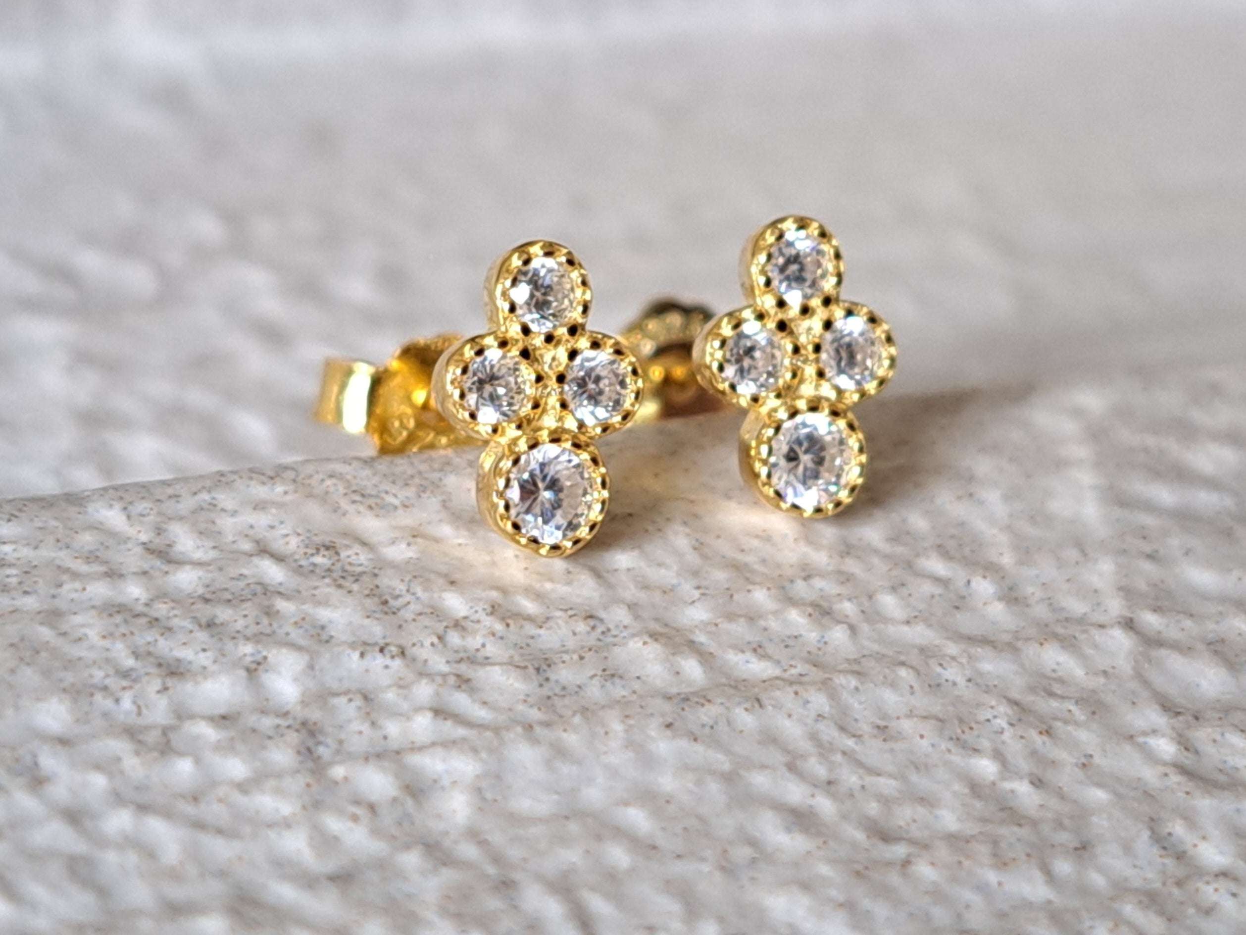 Gold Tiny Circle Swarovski Crystal Earrings
