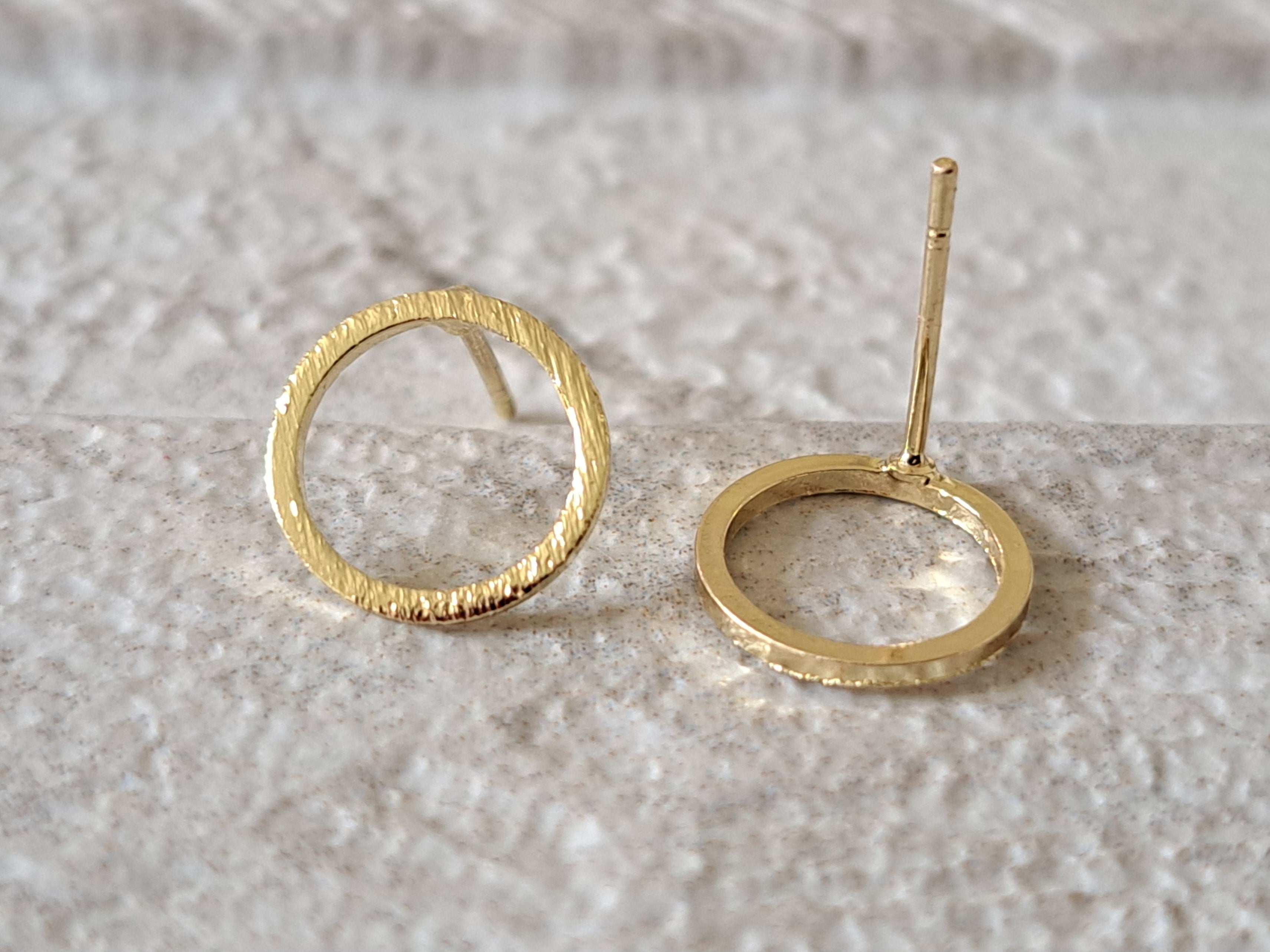 Gold Textured Hollow Circle Stud Earrings