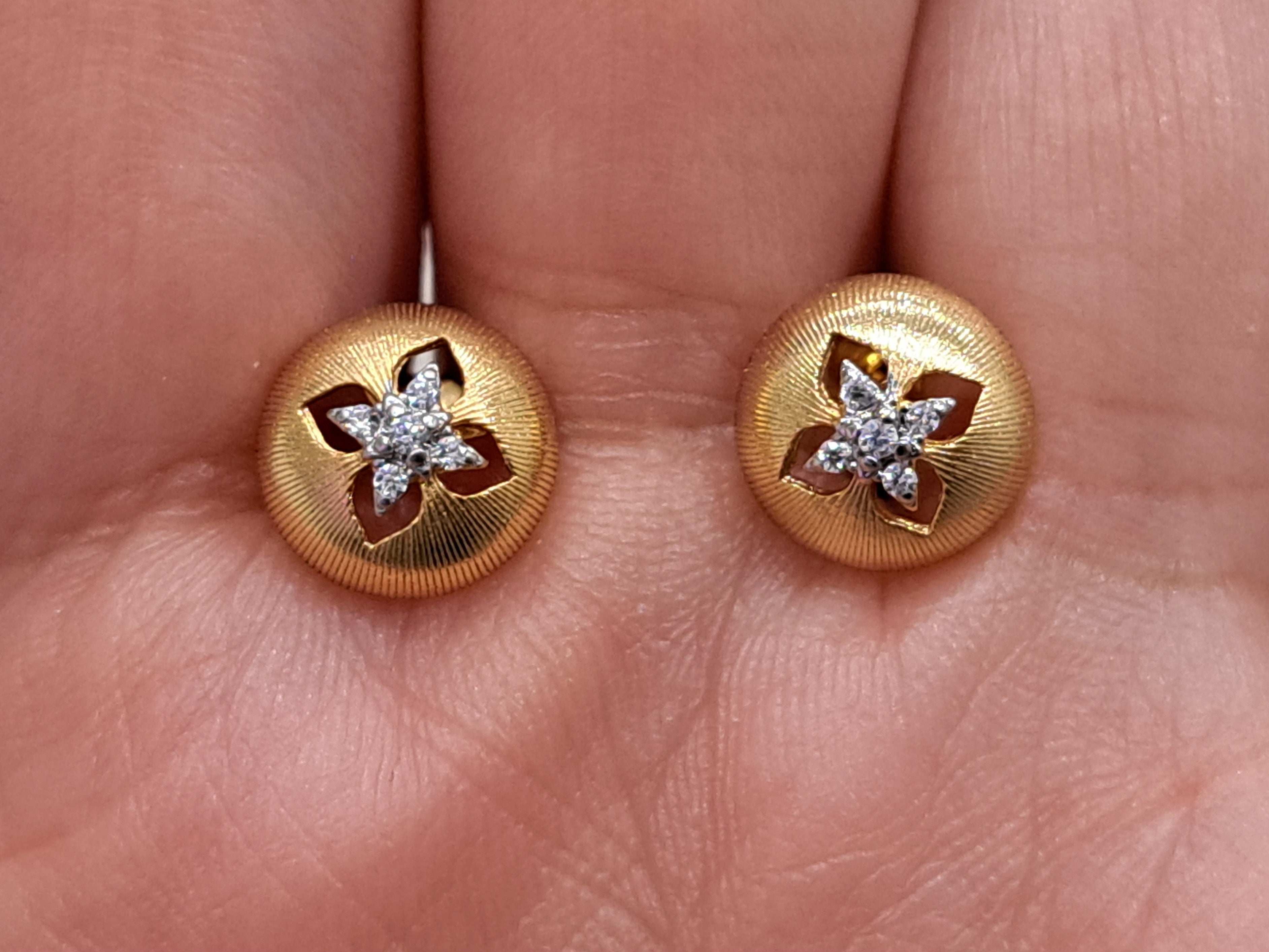 Gold Round Textured Swarovski Crystal Earrings