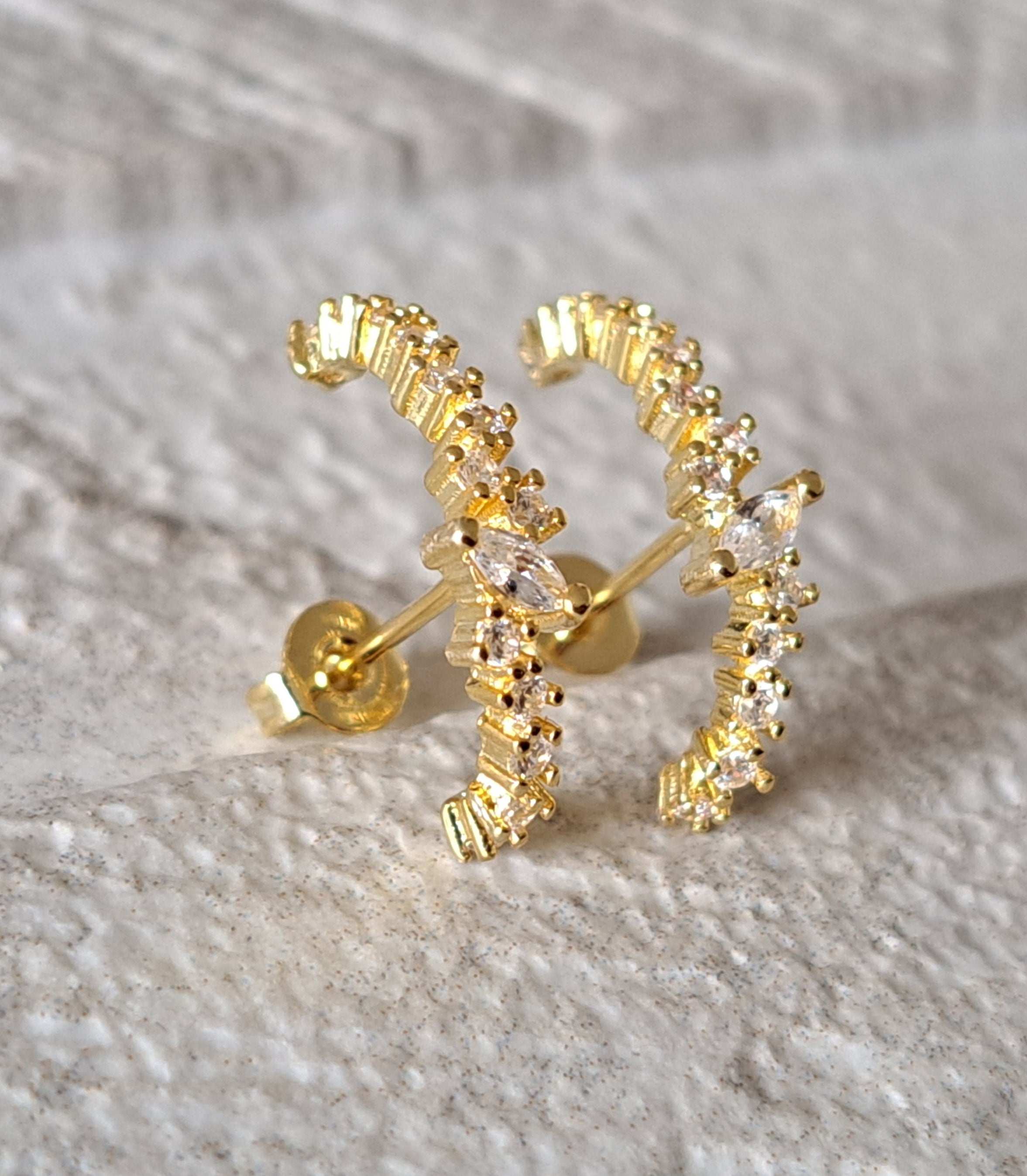 Gold Plated Swarovski Crystal Half Moon Earrings