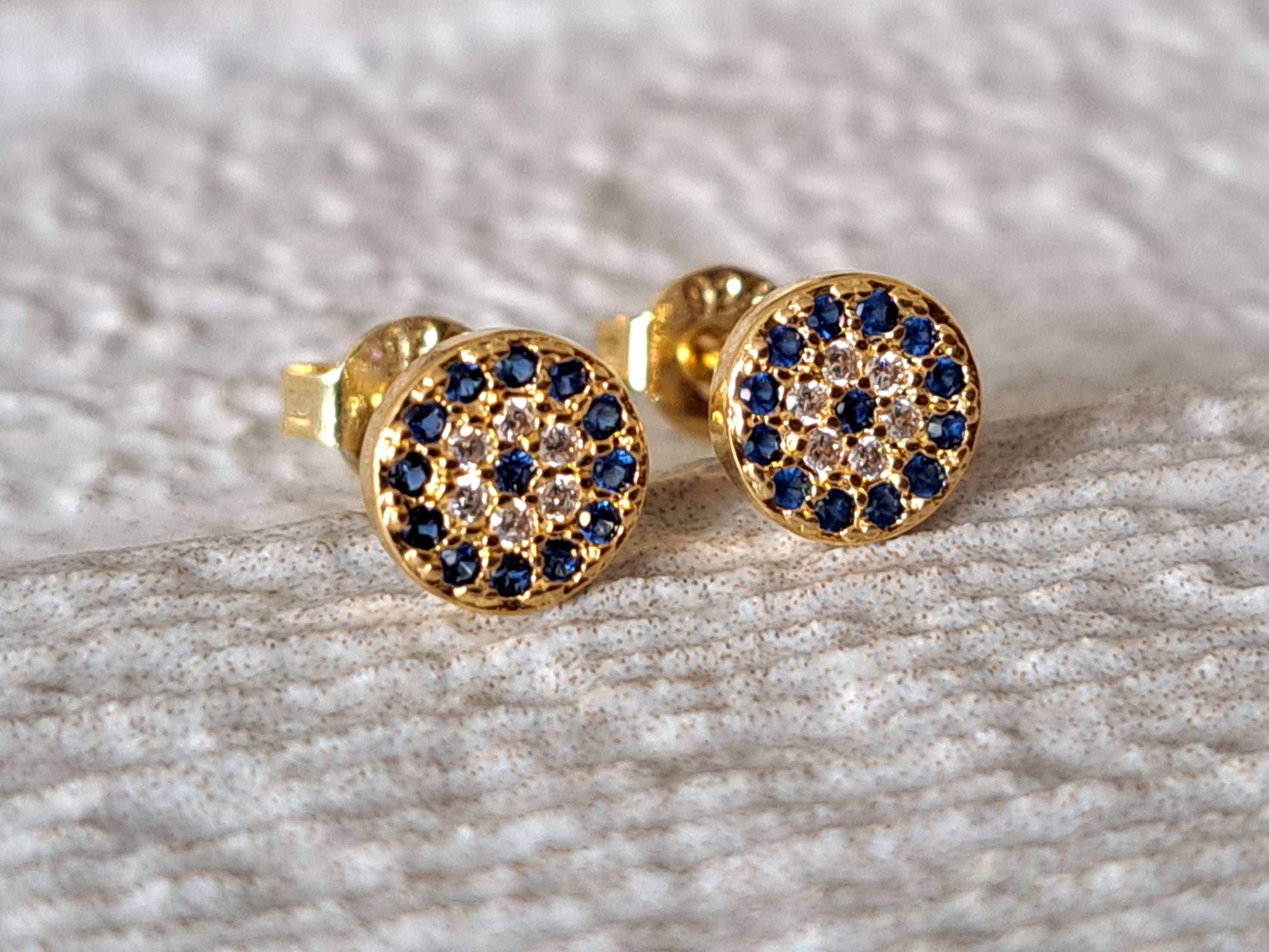 Tiny Gold Swarovski Crystal Evil Eye Stud Earrings