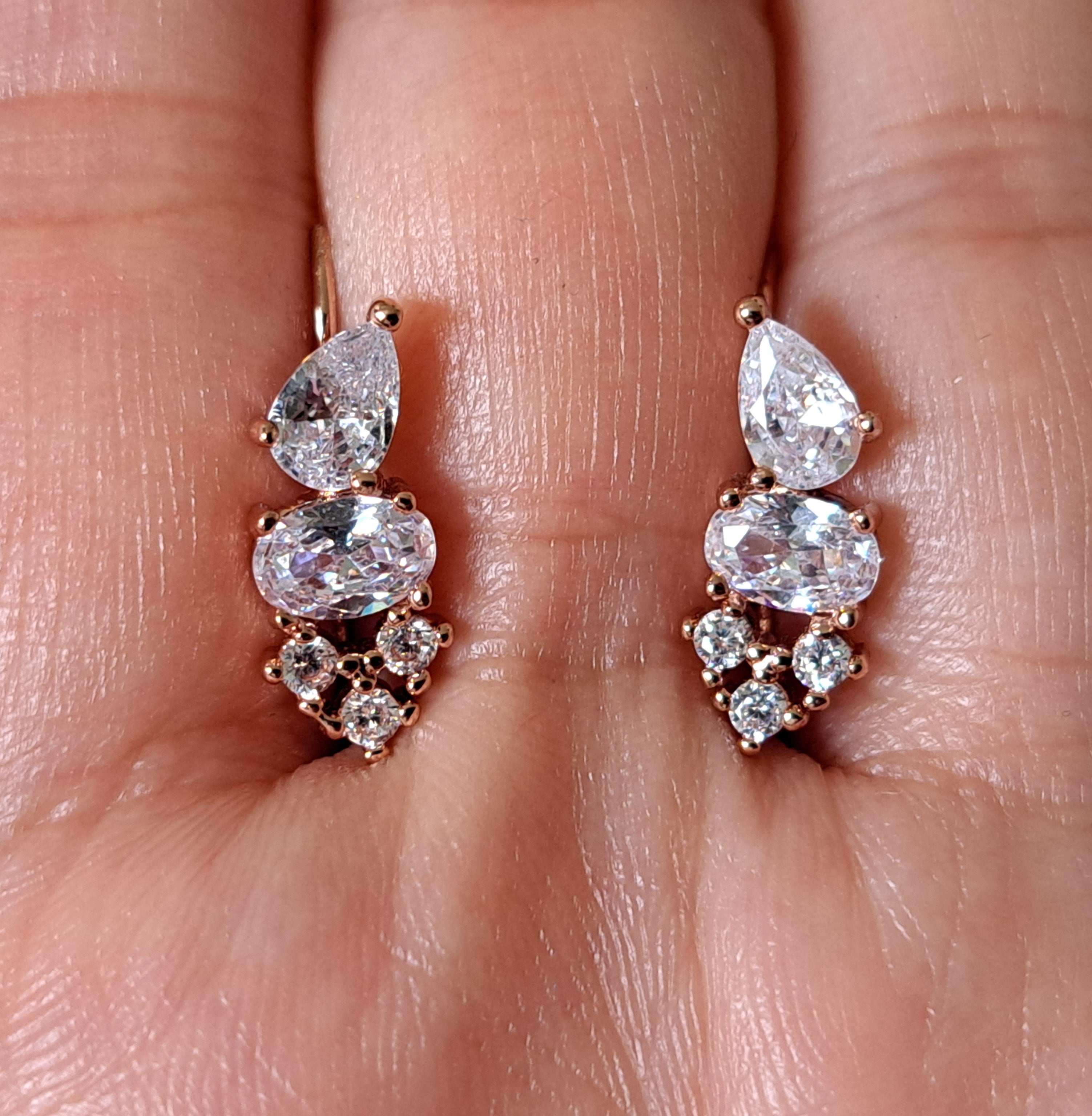 Rose Gold Small Swarovski Crystal Leaf Climber Earrings