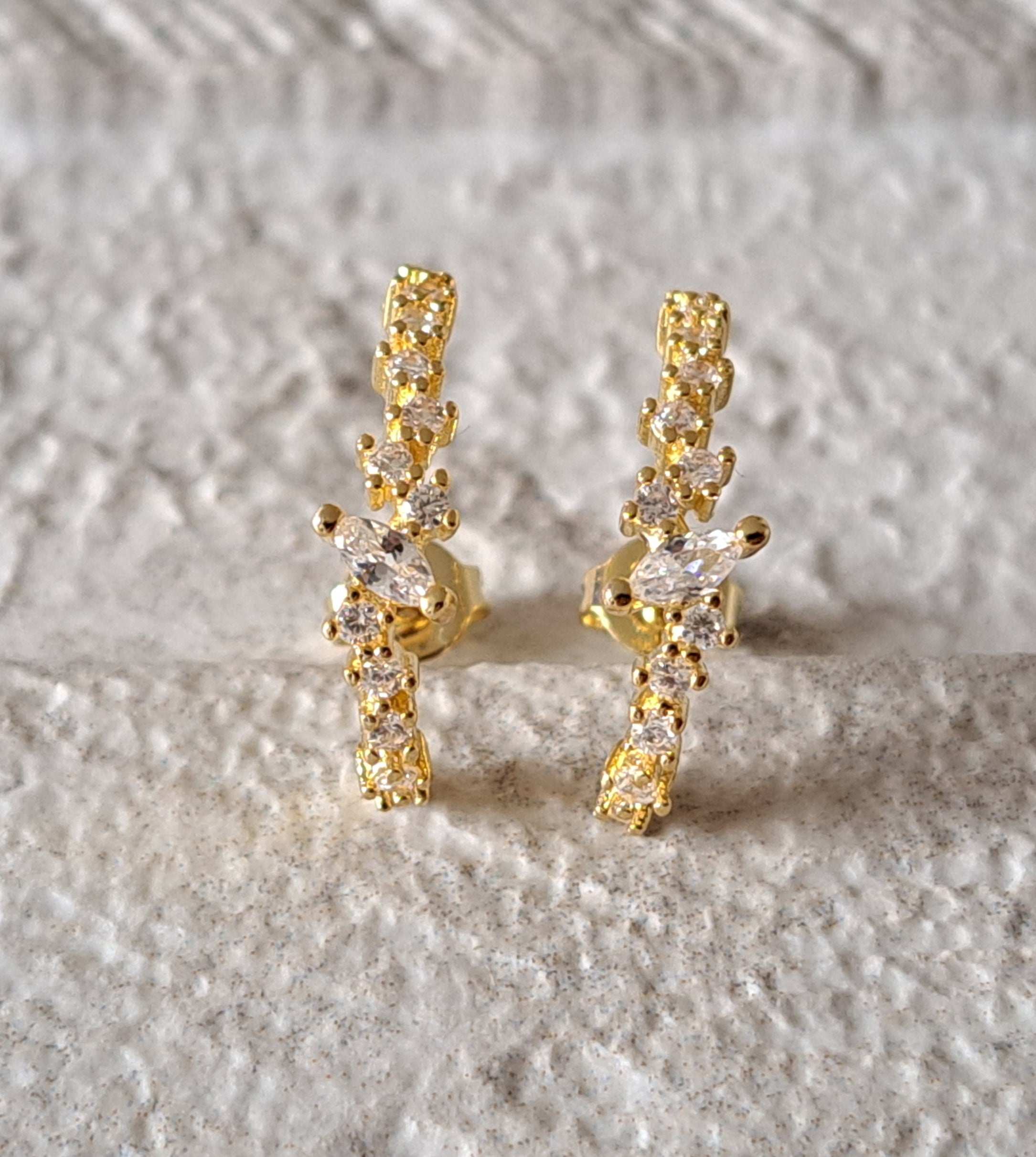 Gold Plated Swarovski Crystal Half Moon Earrings