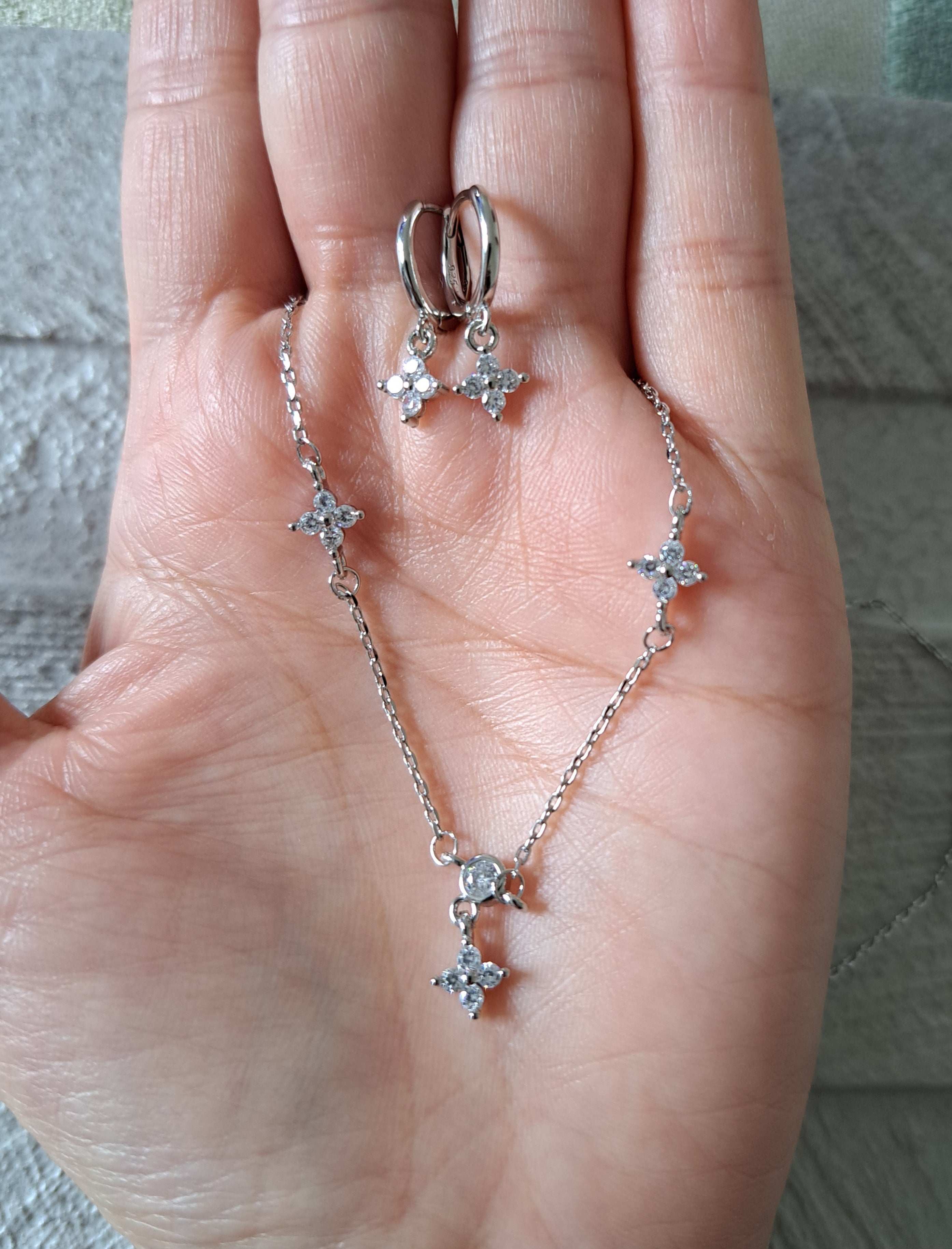 Sterling Silver Plated Swarovski Crystal Necklace & Earring Set