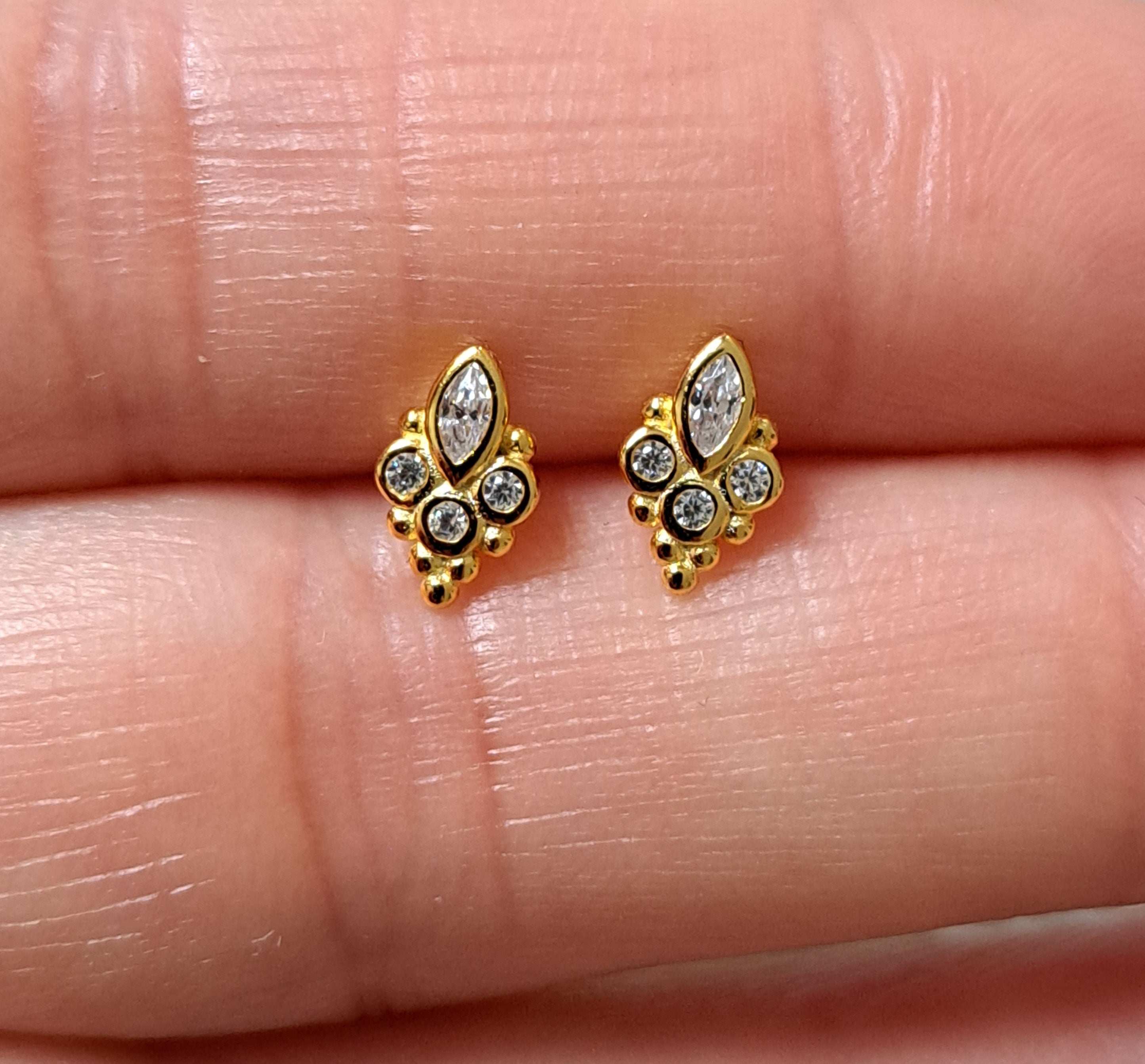 Tiny Gold Flower Swarovski Crystal Earrings