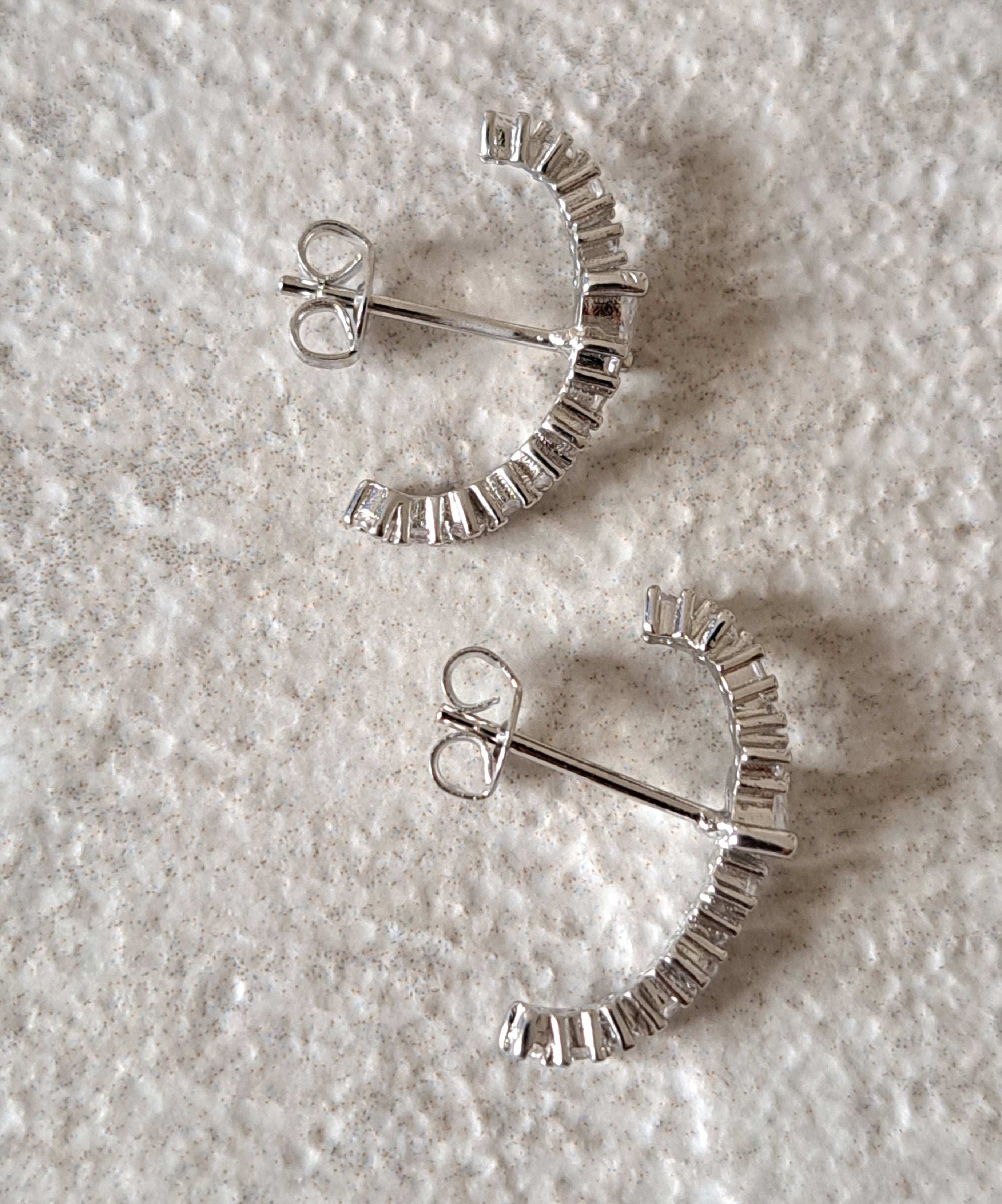 Silver Plated Swarovski Crystal Half Moon Earrings
