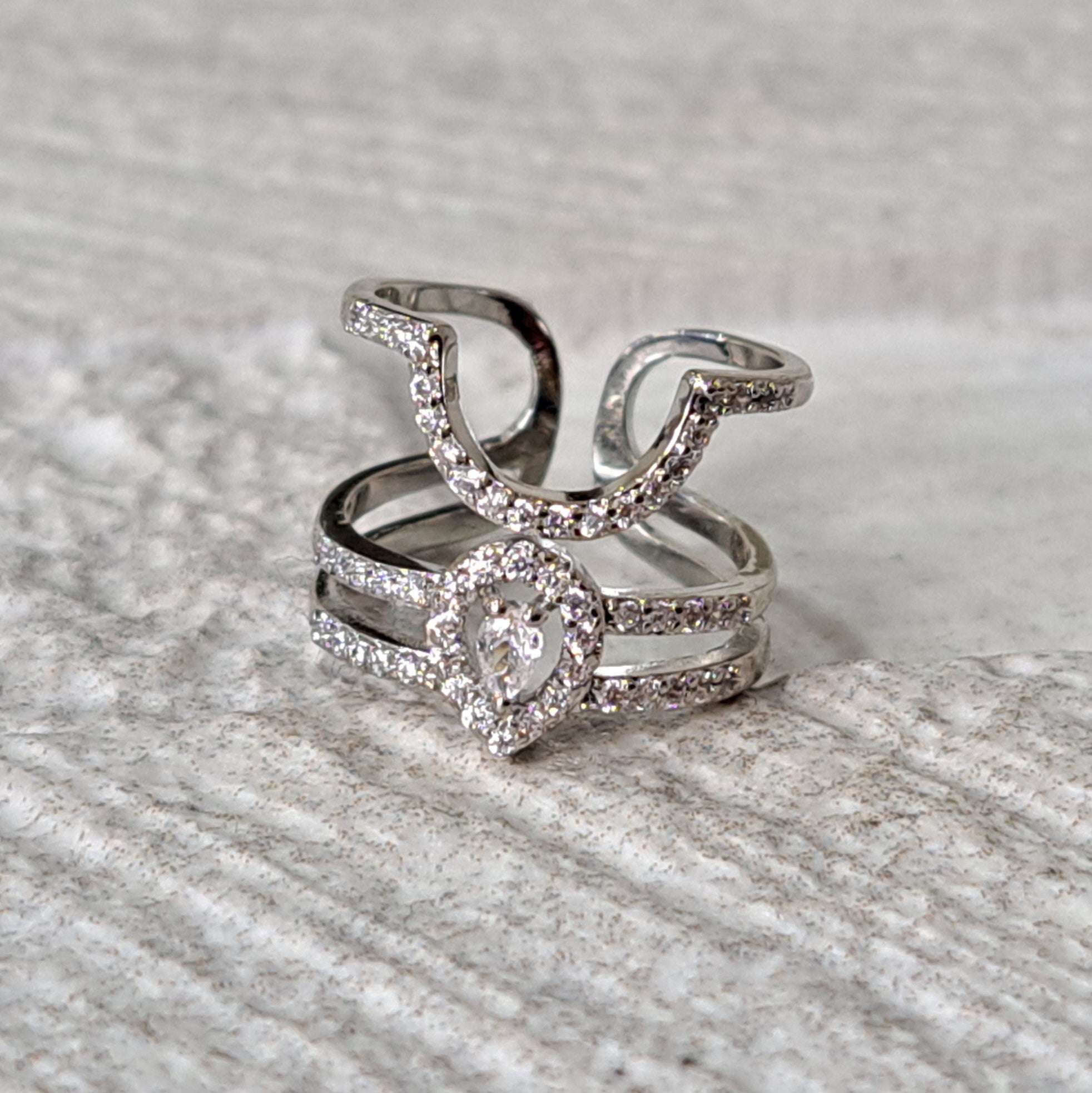 Silver Swarovski Crystal Curve Fingertip Nail Ring