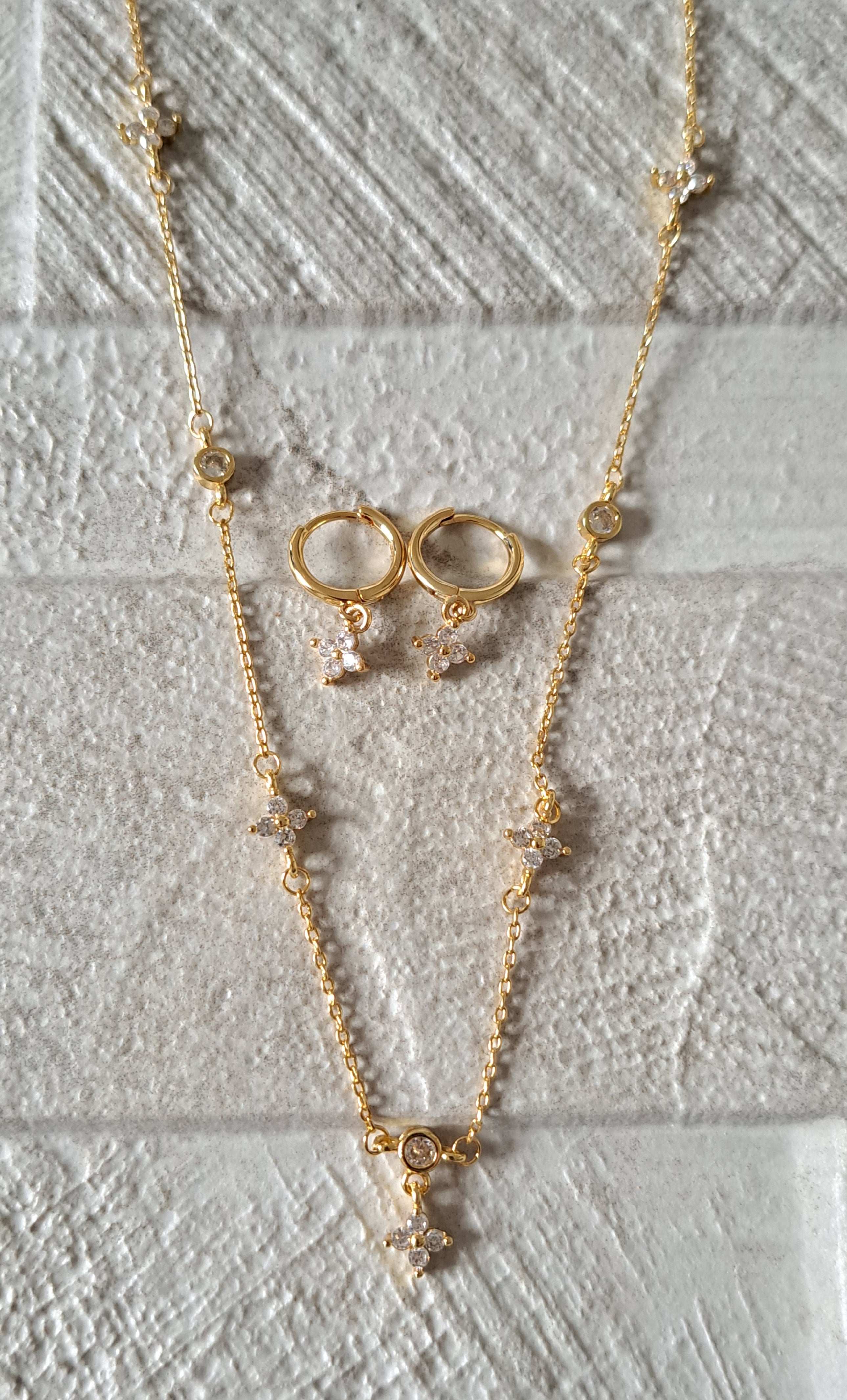 Gold Plated Floral Swarovski Crystal Necklace & Earring Set