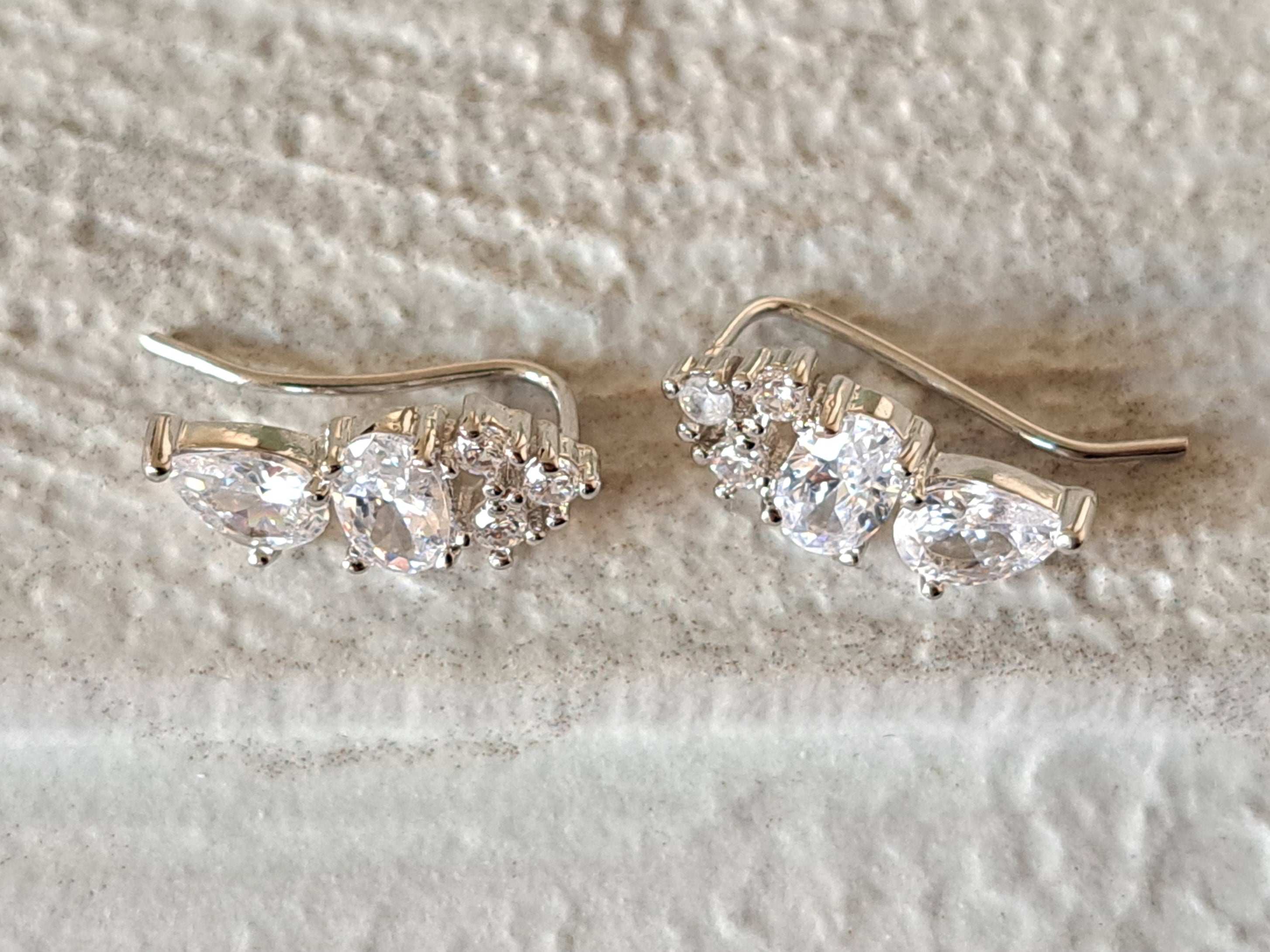 Silver Small Swarovski Crystal Leaf Climber Earrings