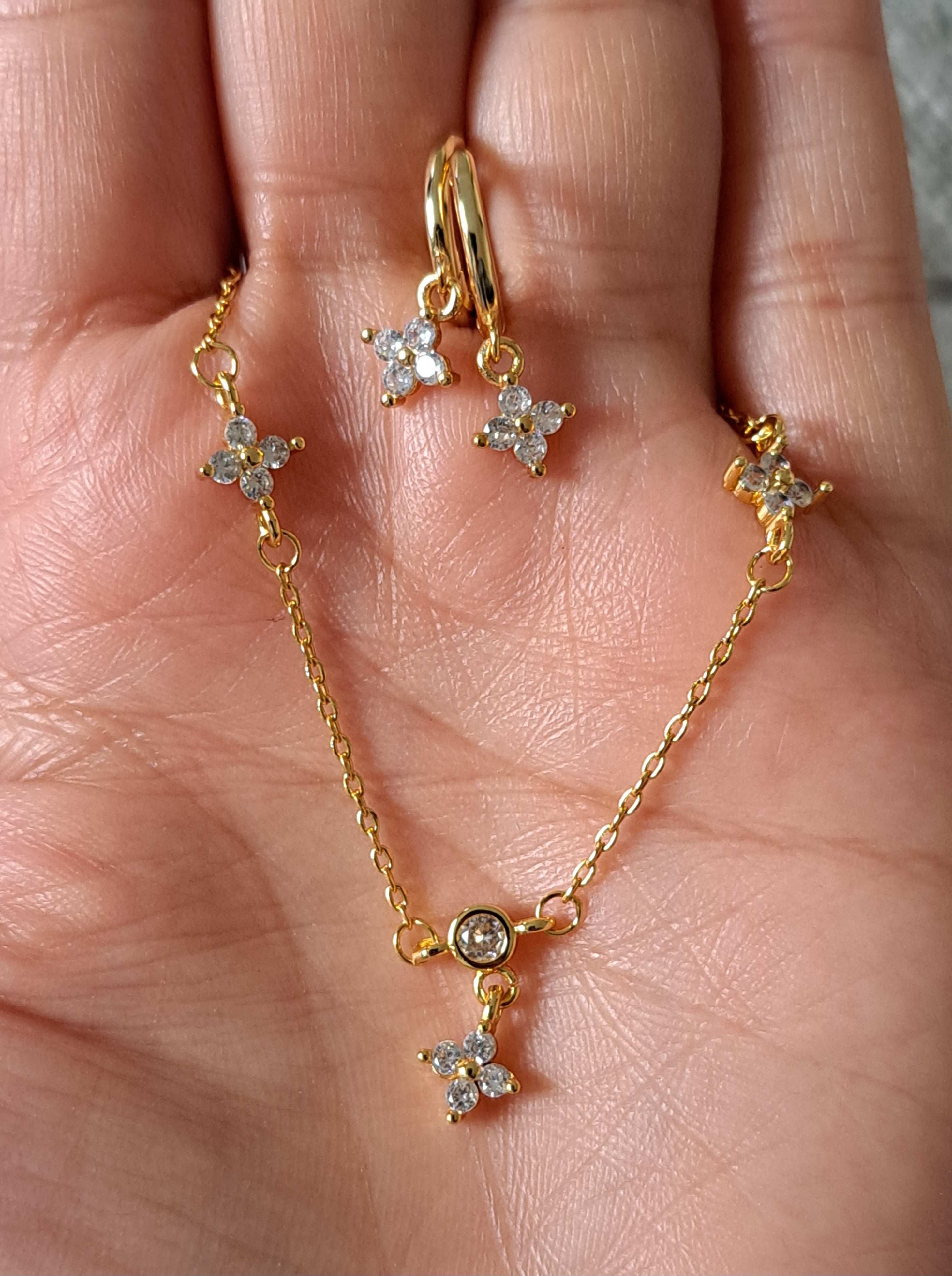 Gold Plated Floral Swarovski Crystal Necklace & Earring Set