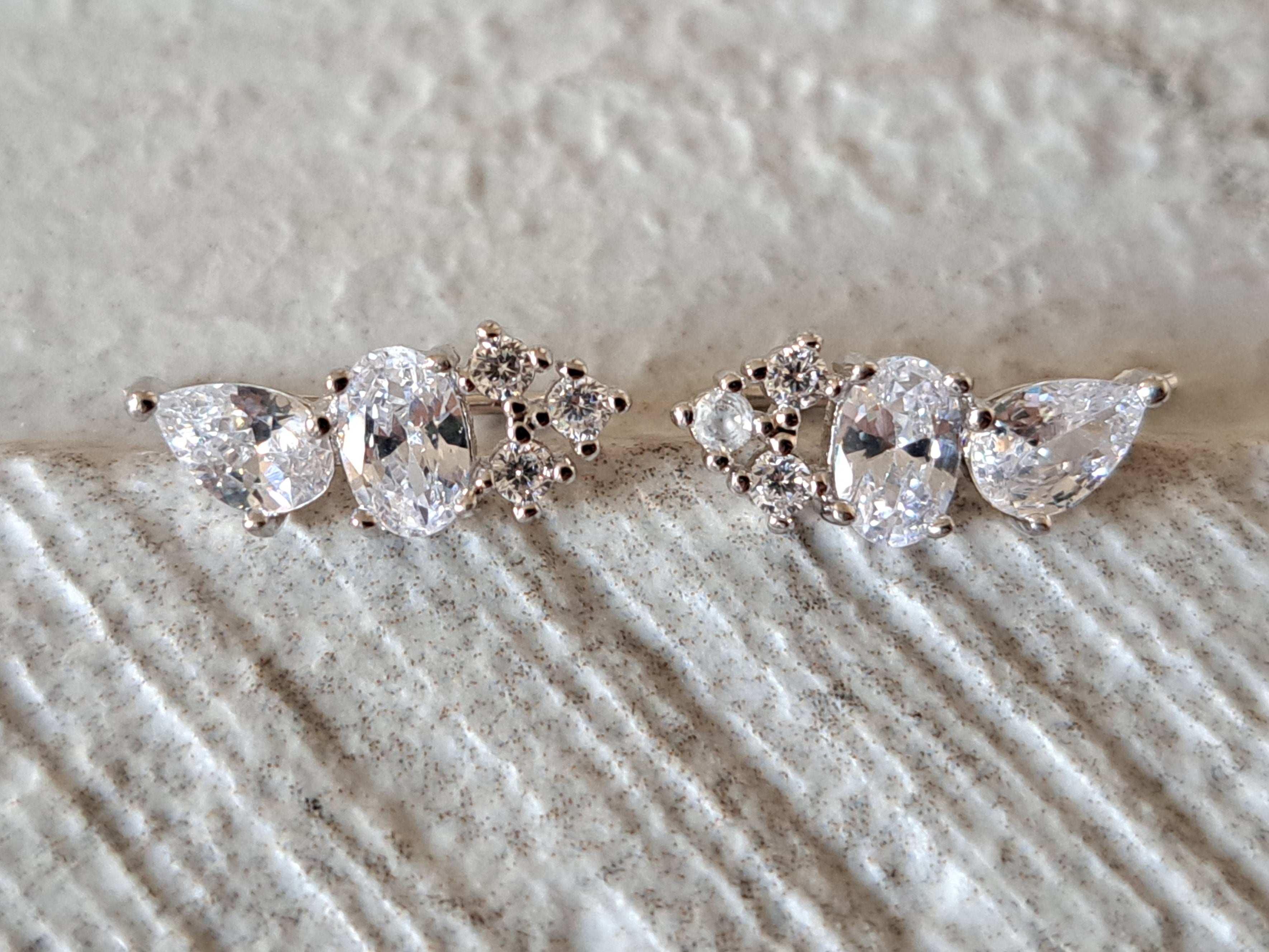 Silver Small Swarovski Crystal Leaf Climber Earrings