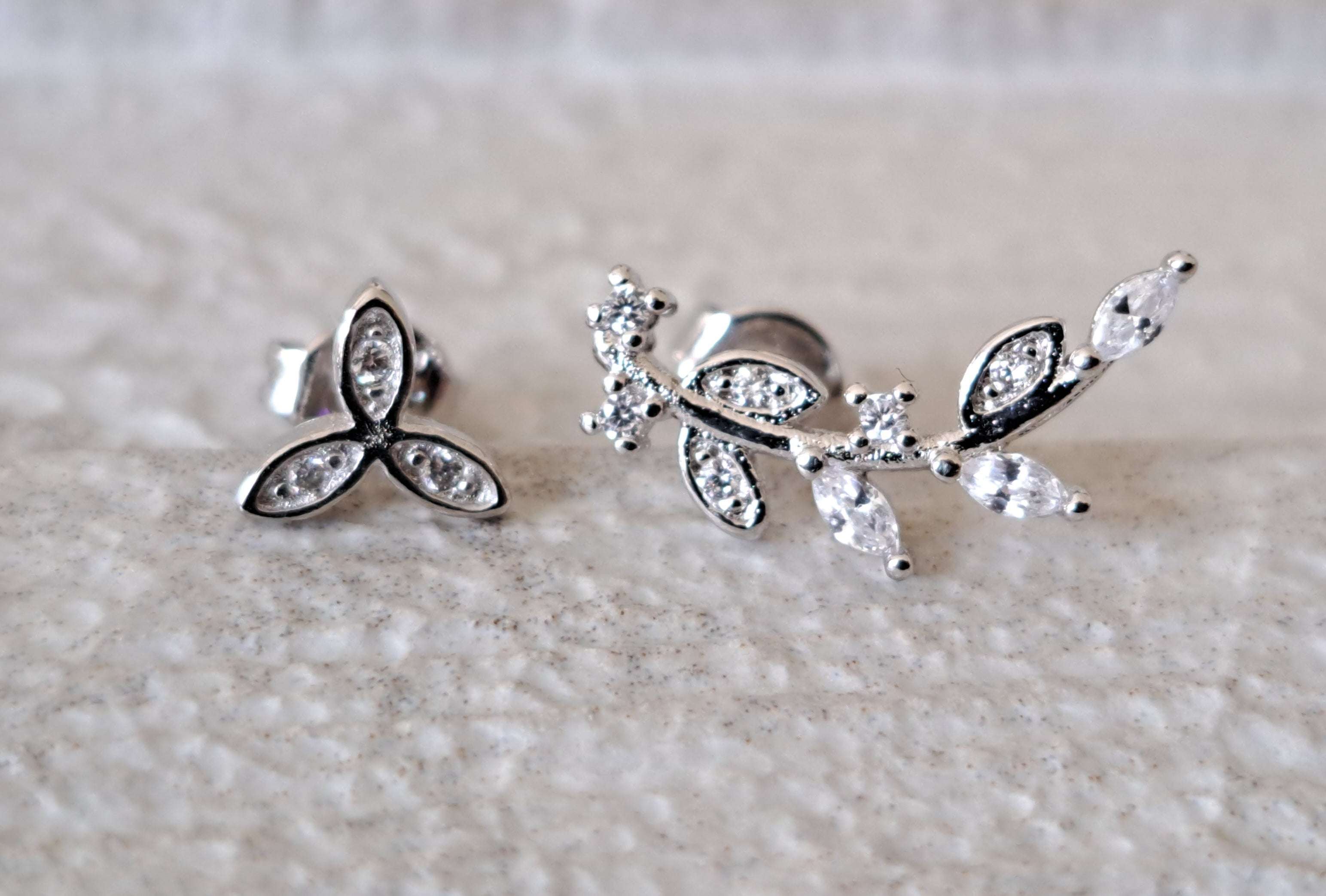 Silver Plated Swarovski Crystal Link Leaf Stud and Climber Earrings