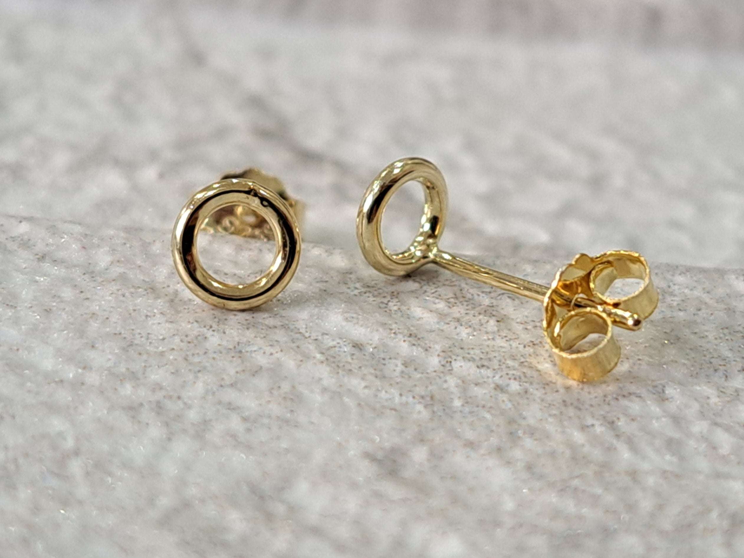 Gold Mini Hollow Round Circle Stud Earrings