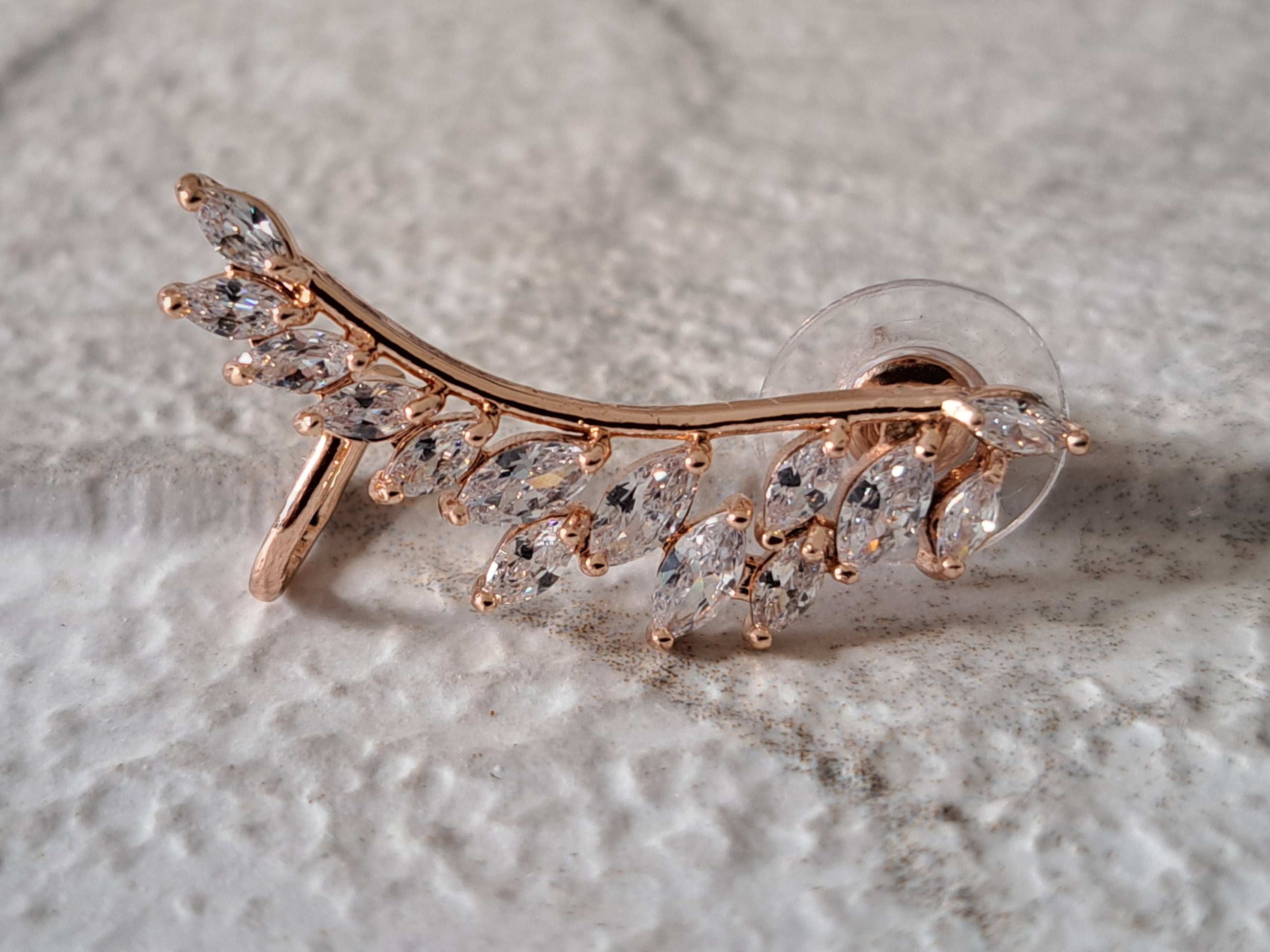 Rose Gold Leaf Swarovski Crystal Wing Climber Earrings