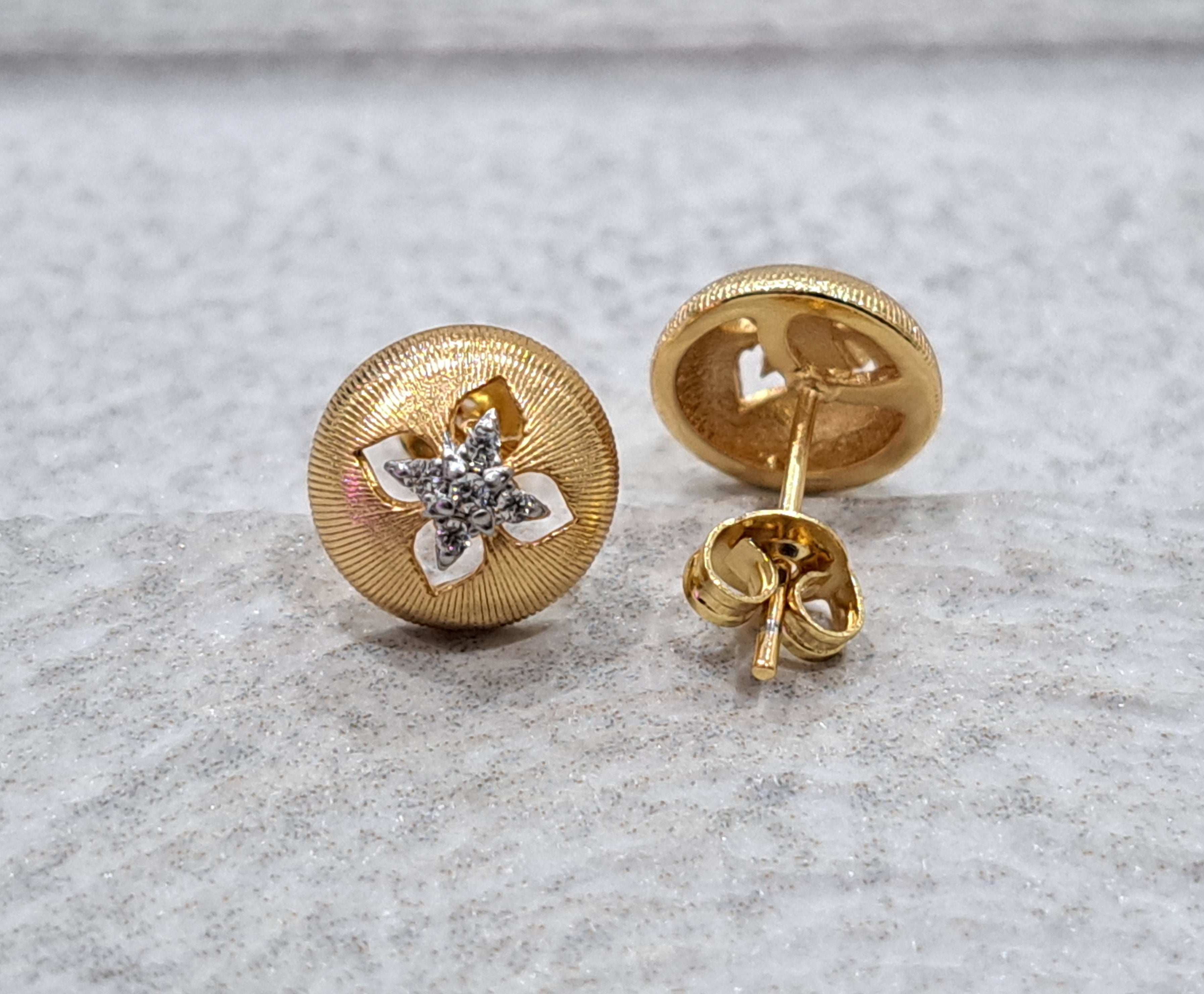 Gold Round Textured Swarovski Crystal Earrings