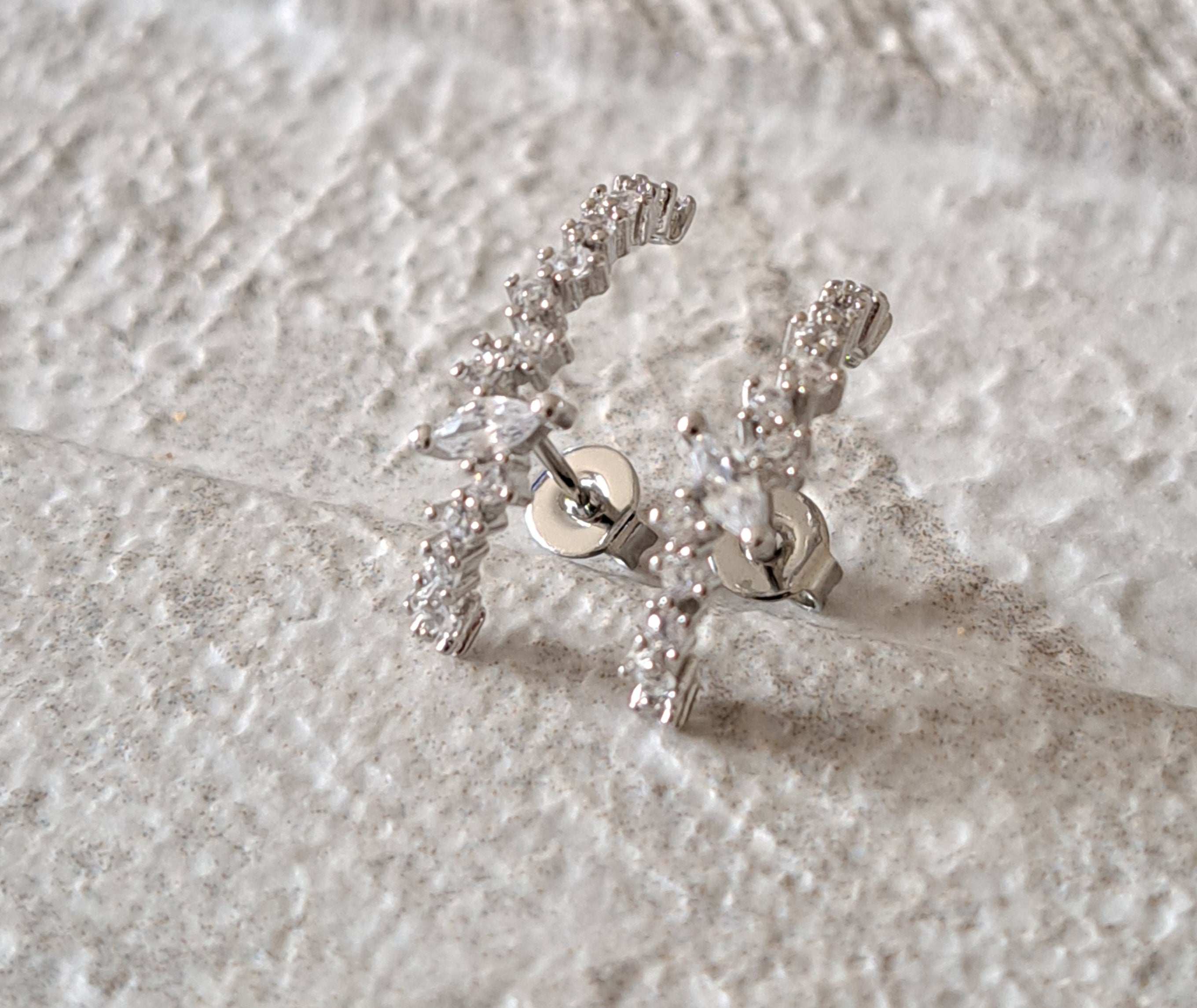 Silver Plated Swarovski Crystal Half Moon Earrings