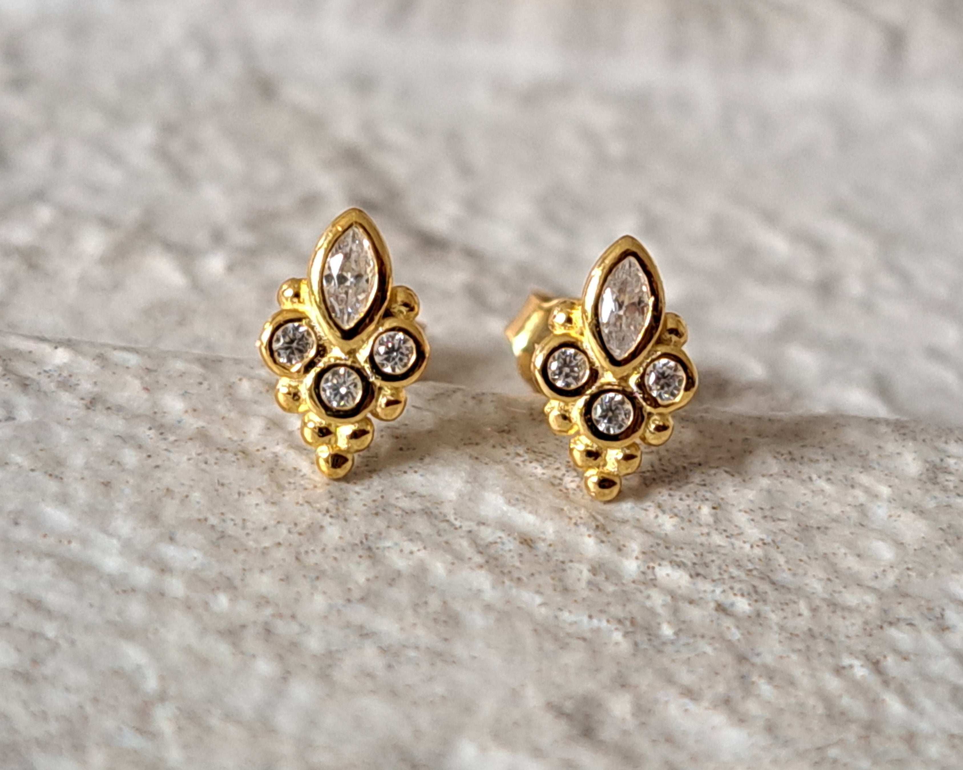 Tiny Gold Flower Swarovski Crystal Earrings