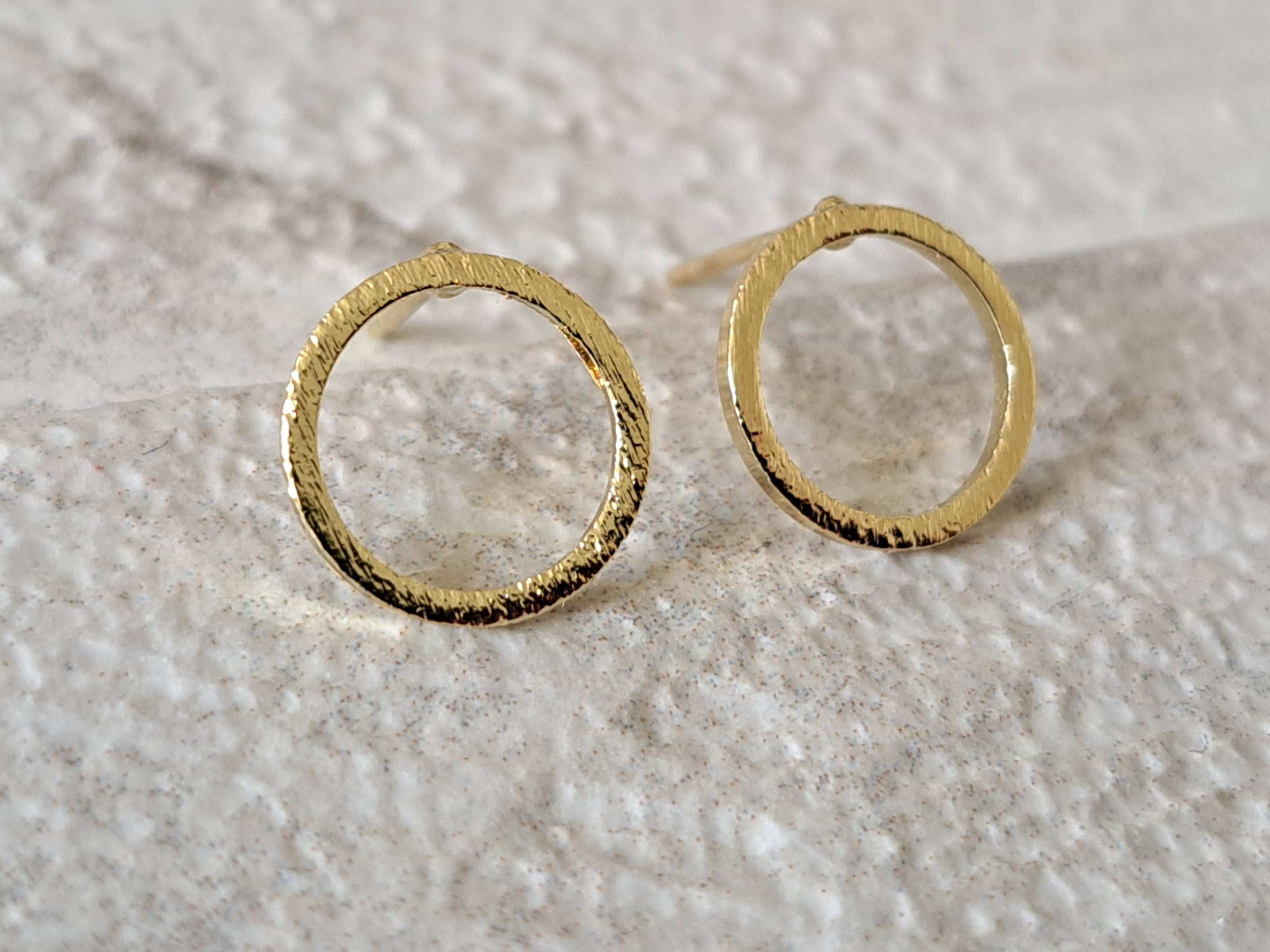 Gold Textured Hollow Circle Stud Earrings