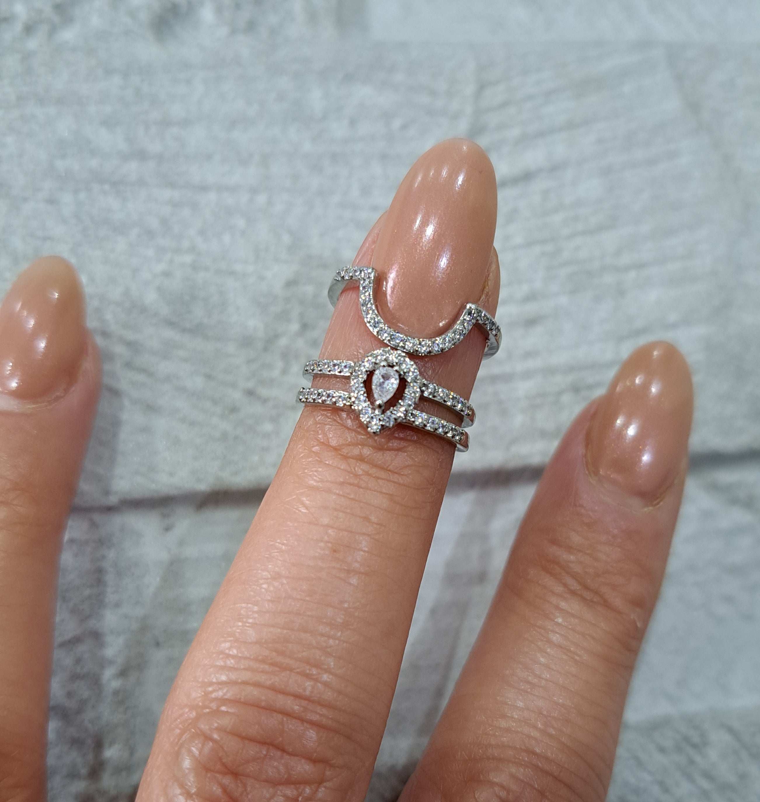 Silver Swarovski Crystal Curve Fingertip Nail Ring