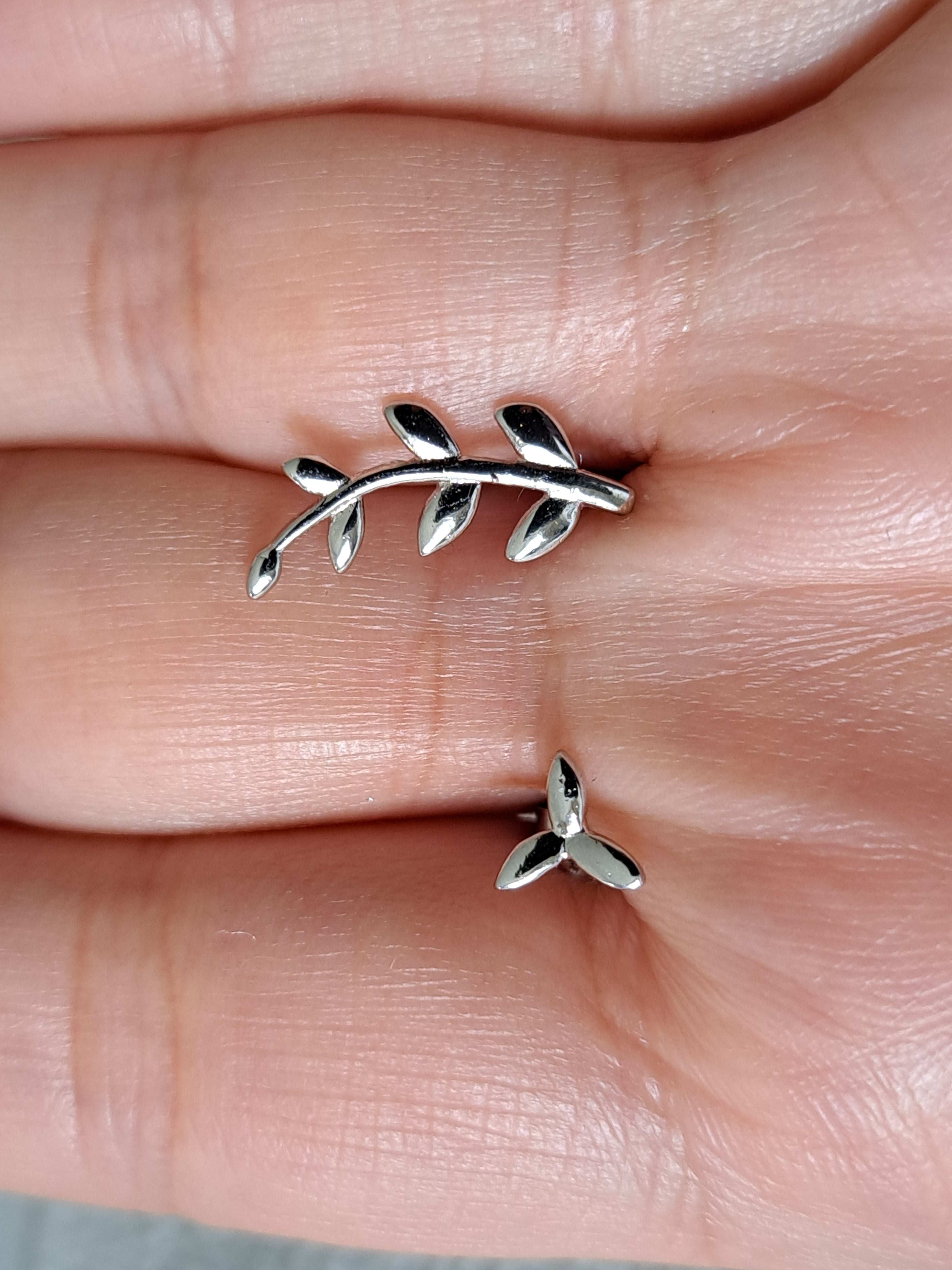 Silver Plated Small Link Leaf Stud and Climber Earrings