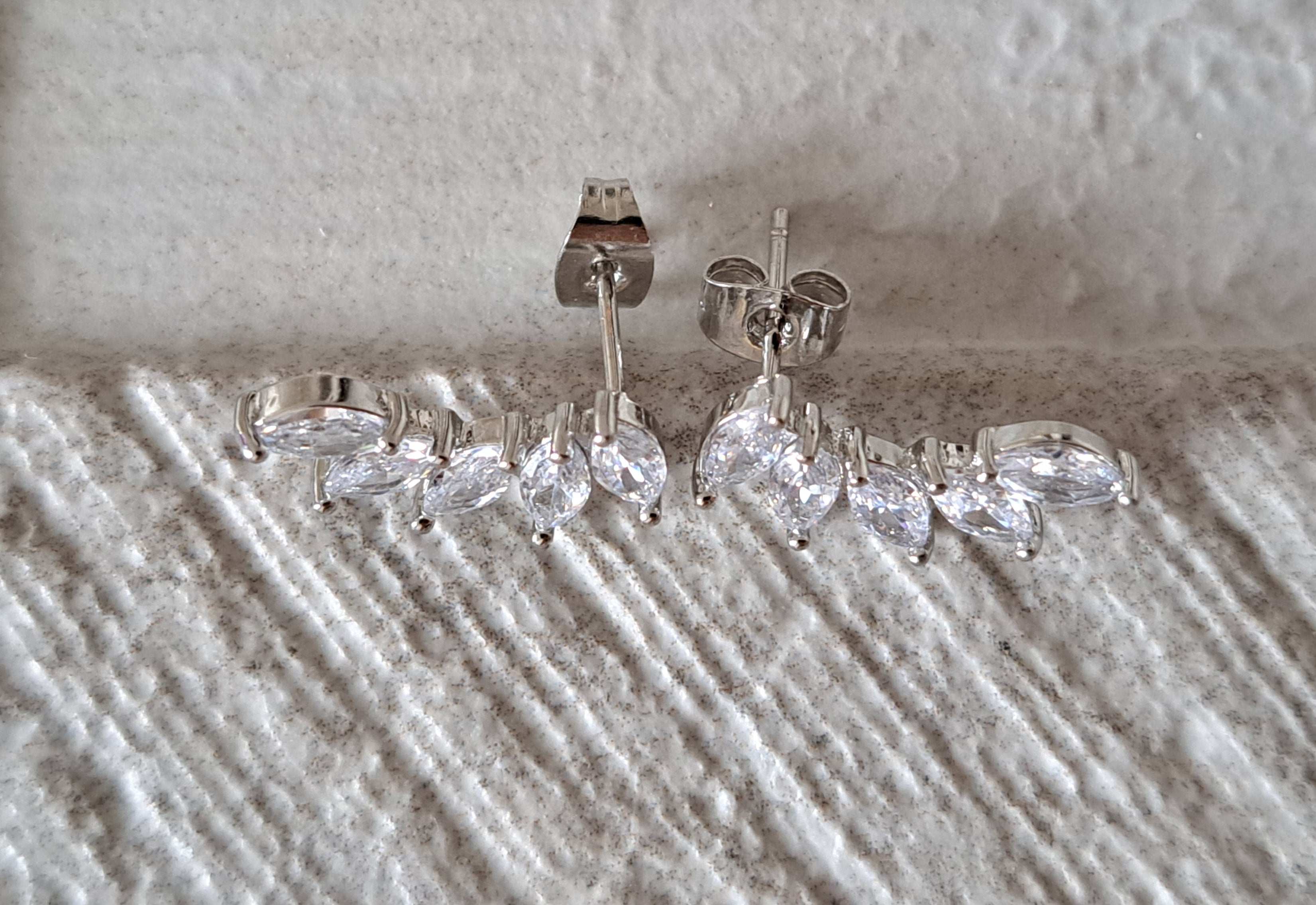 Silver Leaf Climber Swarovski Crystal Stud Earrings