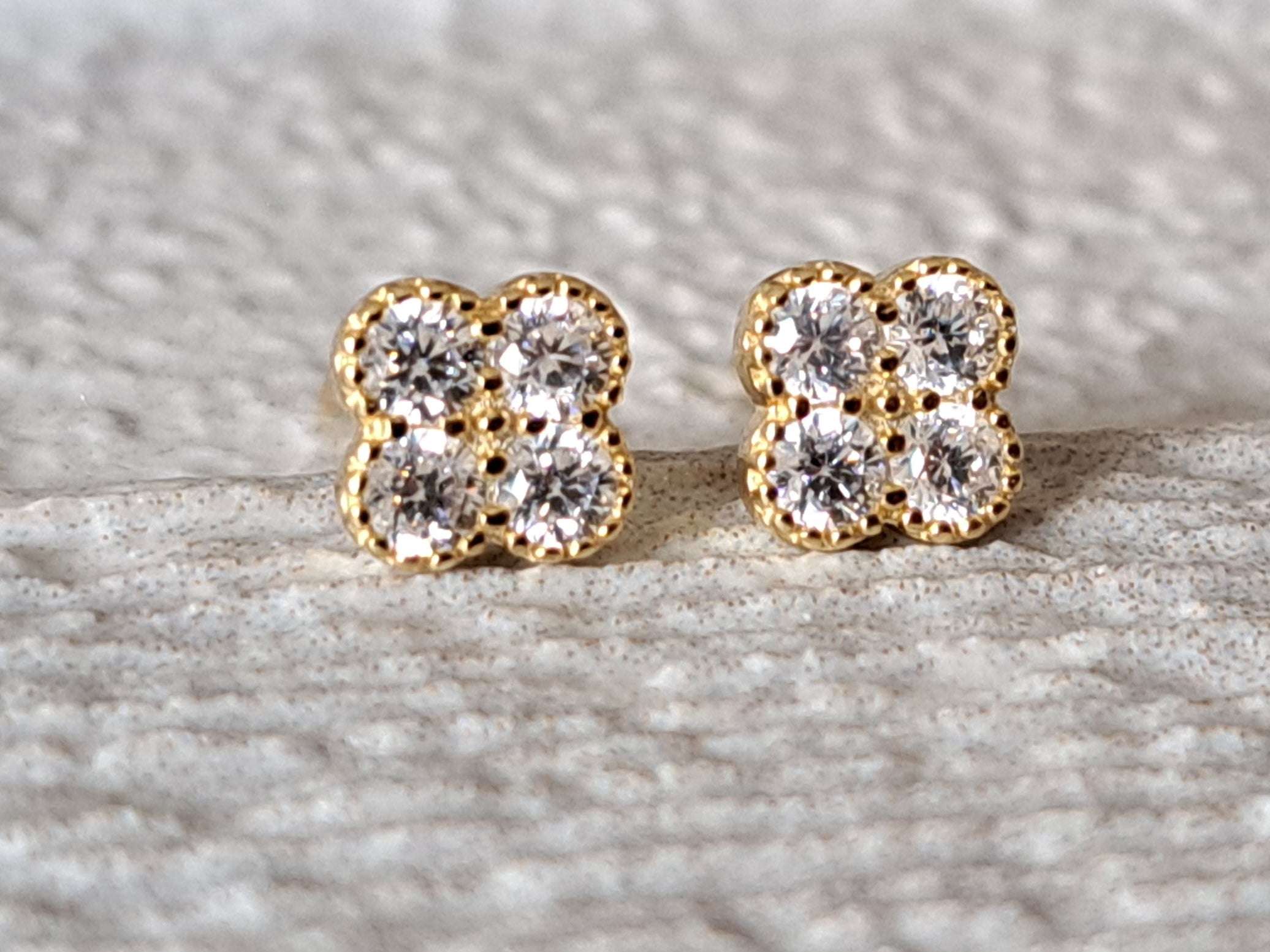 Gold Square Four Swarovski Crystal Earrings