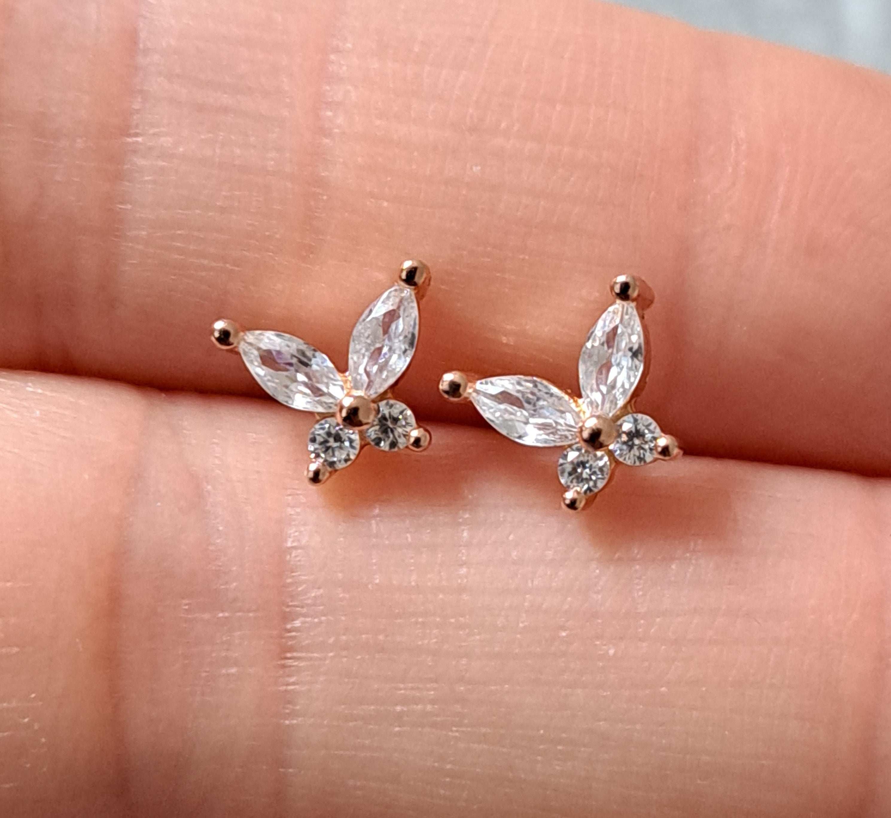 Mini Silver Swarovski Crystal Butterfly Earrings