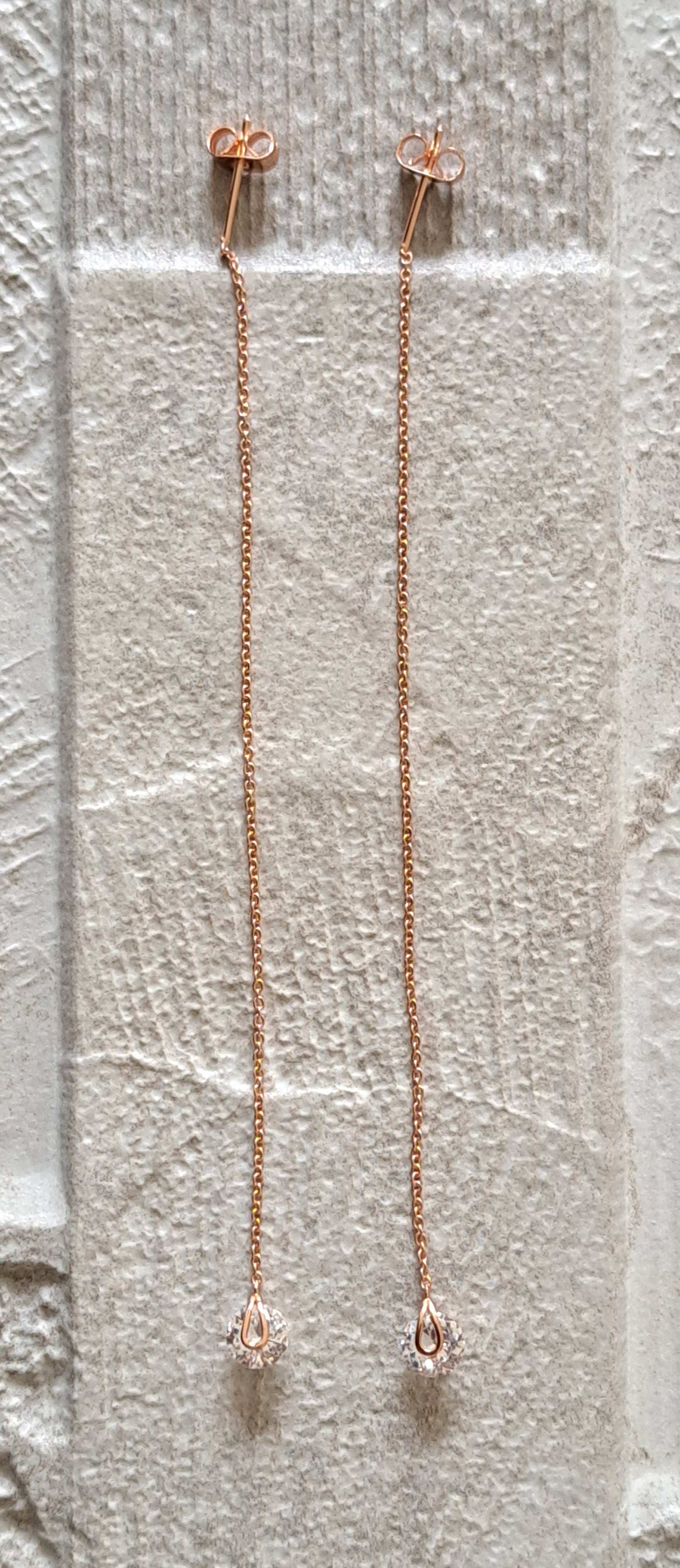 Rose Gold Swarovski Crystal Long Water Droplet Chain Earrings