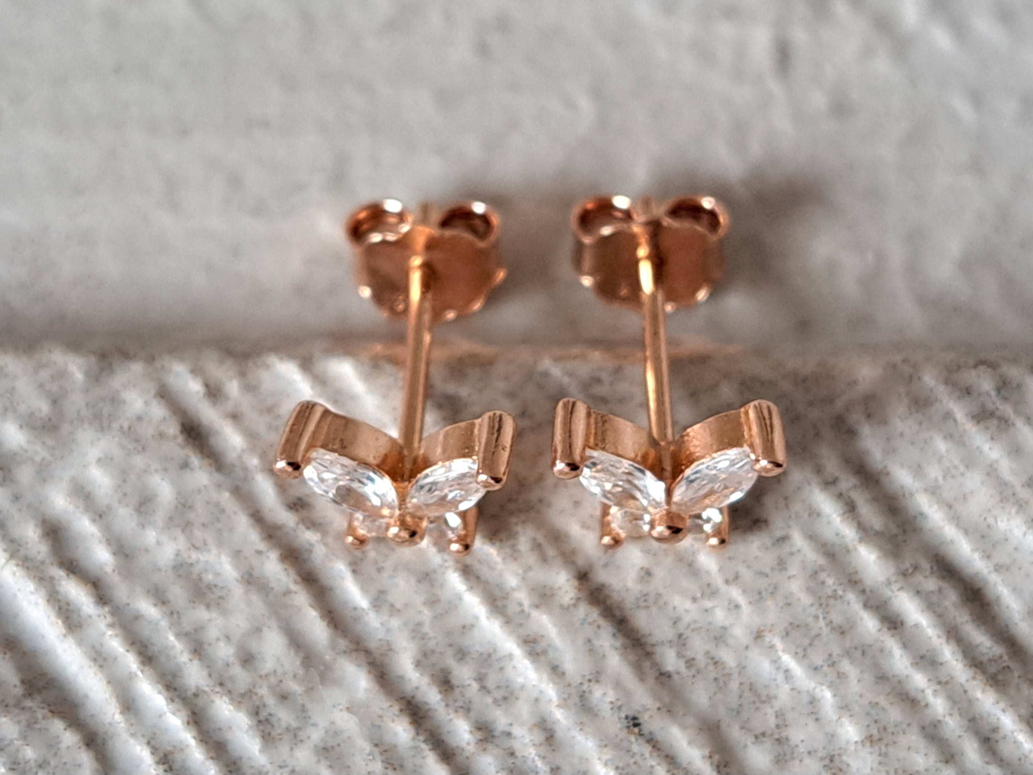 Mini Rose Gold Swarovski Crystal Butterfly Earrings
