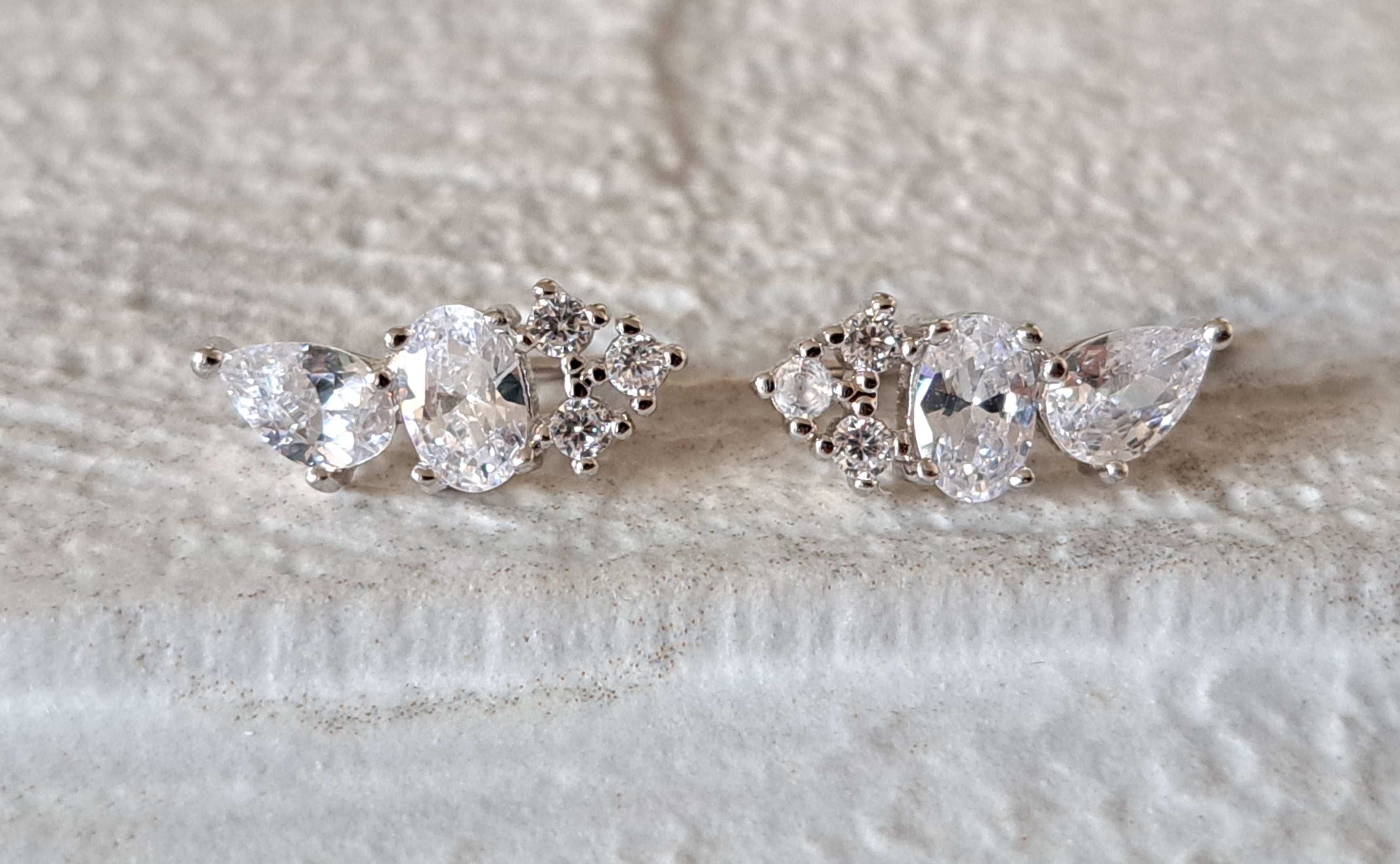 Silver Small Swarovski Crystal Leaf Climber Earrings